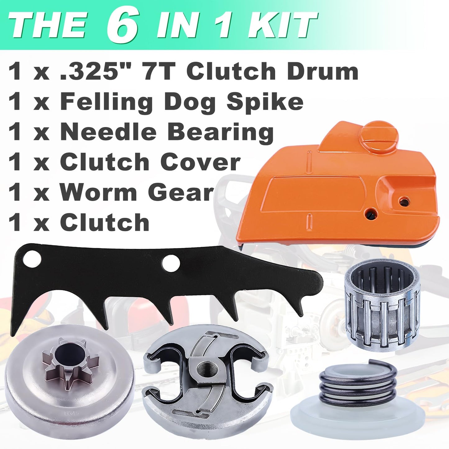 Adefol Chainsaw Brake Clutch Cover and .325" 7T Clutch Drum for Husqvarna 445 450 Worm Gear Needle Bearing Felling Dog Spike Replacement Part 544097902 578097901 503931801