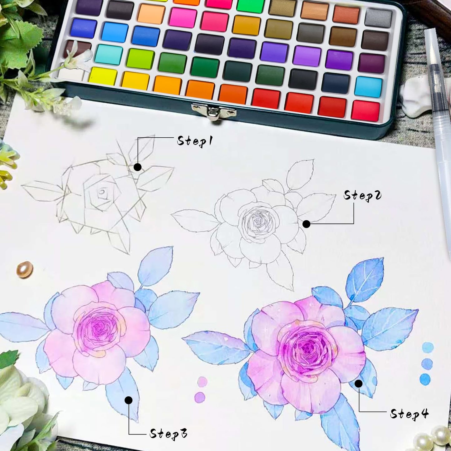 Artecho Watercolor Paint Set 128 Colours in Portable Box with Water Colour Pallet, Watercolour Papers and Brushes, Ideal for Adults, Artists and Hobbyists