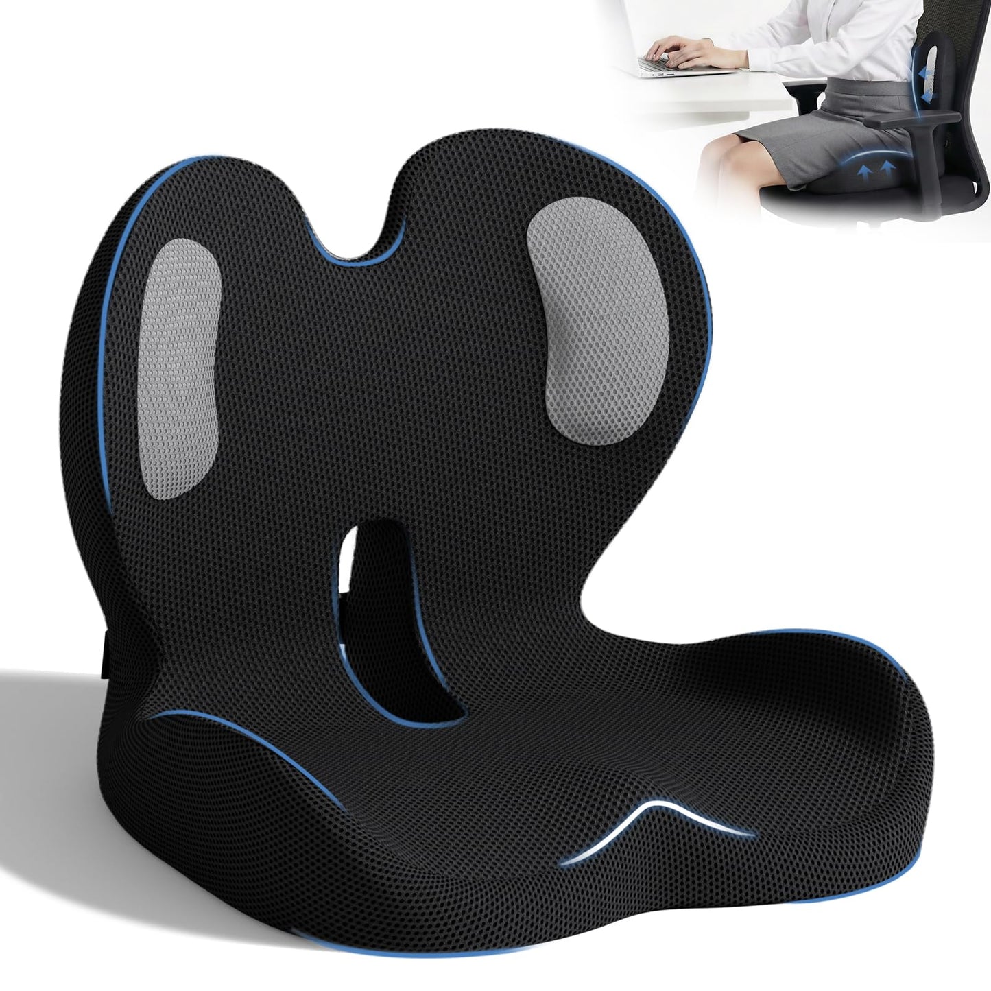 ECONVCE Memory Foam Seat Cushion,Car Chair Cushion with Lumbar Support,Ergonomic Seat Cushion for Sciatica,Back Pressure Pain Relief for Office,Car,Truck