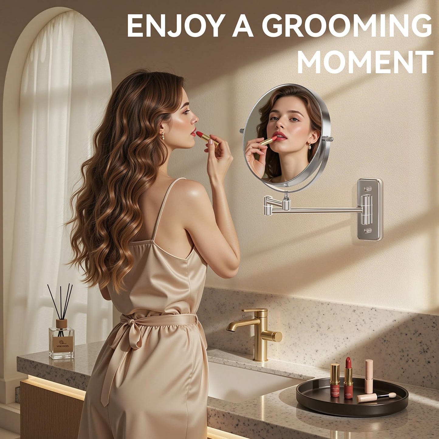Auxmir 30X/1X Wall Mounted Makeup Mirror, 8" Double-Sided Magnifying Mirror with Tweezers, Bathroom Vanity Makeup Mirror, Cosmetic Mirror with 360° Swivel Extendable Arm, Chrome