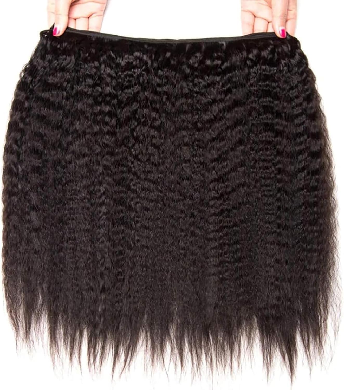 Kinky Straight 3 Bundles Human Hair Weave 14 16 18 inch 10A Yaki Straight Bundles Human Hair Extensions for Women 100% Unprocessed Brazilian Virgin Hair Bundle Natural Color