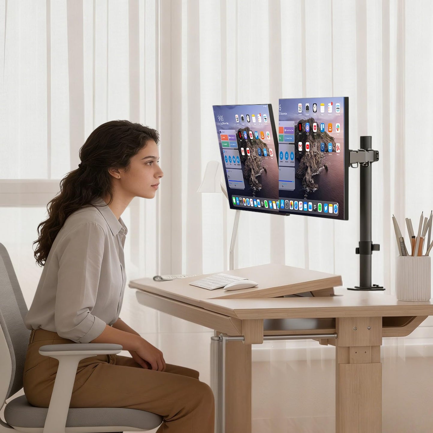 Pholiten Dual Monitor Desk Mount,Heavy Duty Adjustable Monitor Desk Mount for 2 Screens up to 38Inches,Dual Monitor Arm with Height Adjustable Tilt Swive Rotate,Holds up to 22 lbs