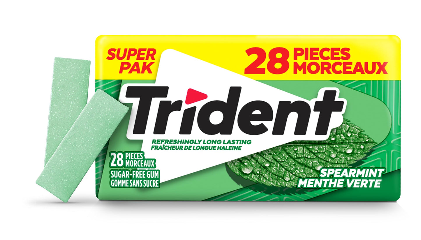 Trident, Spearmint Sugar-free Gum Mega Pack - Box of 6 Packs (168 Pieces)
