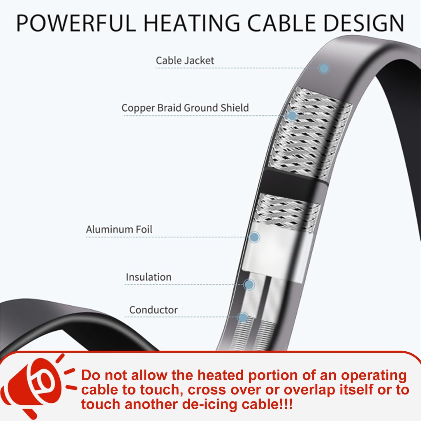 TOPDURE 60ft Roof Deicing Cable, 5w/ft Constant Wattage, CSA ETL Certified, Prevents Ice Dams on Metal or Plastic Gutters/Downspouts, 120V
