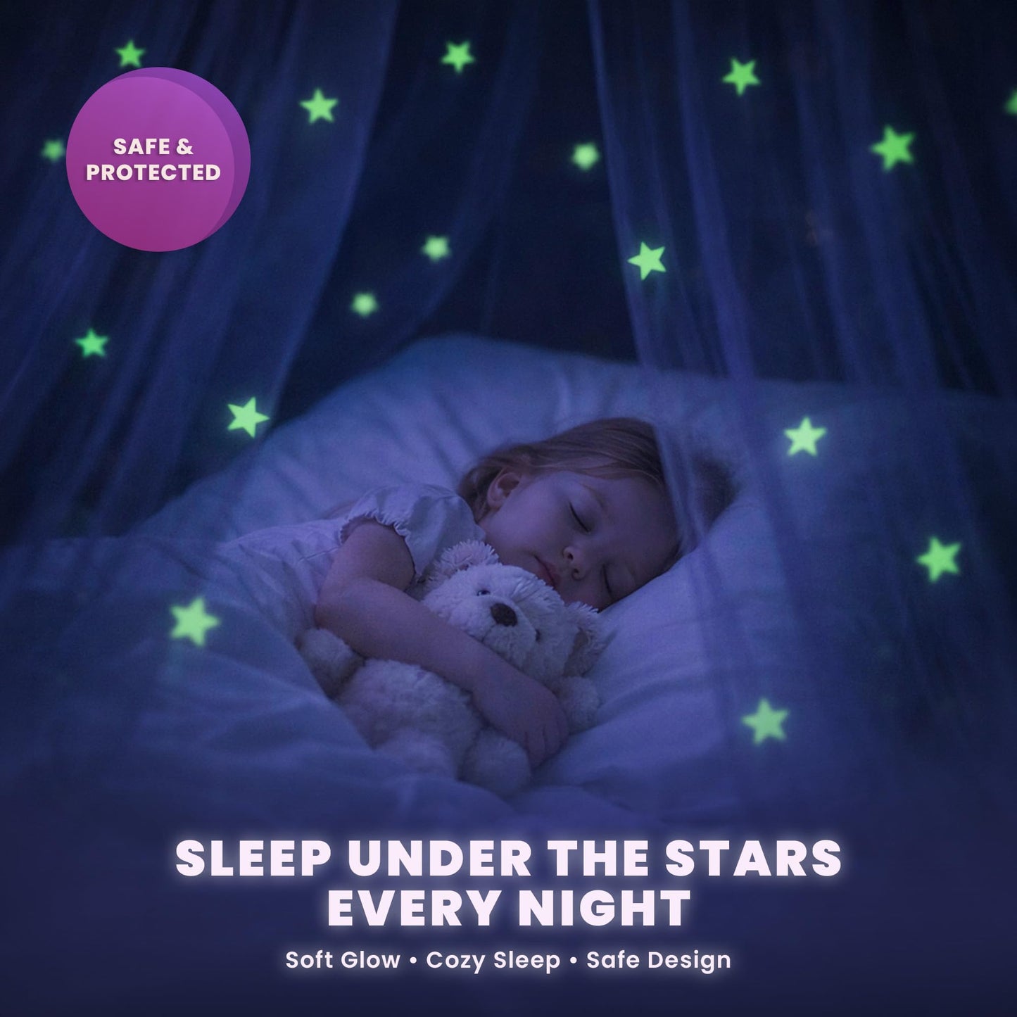 Bed Canopy for Girls with Glowing Stars - Princess Pink Baby Canopy For Bed, Netting Room Decor, Ceiling Tent, Canopy for Crib | Single, Twin, Full, Queen Size Kids Bed Curtains, Fire Retardant Fabric