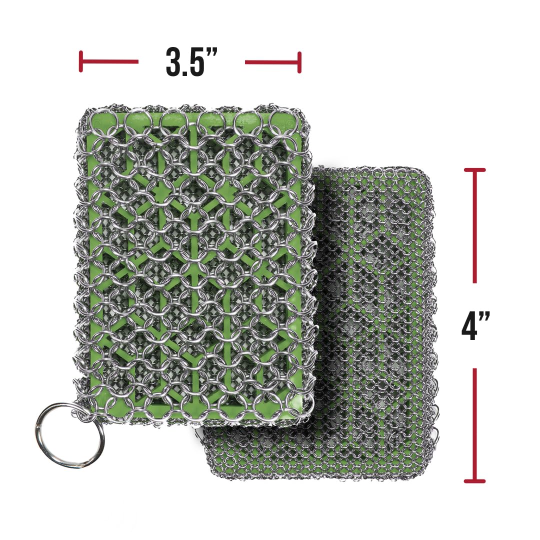 Knapp Made Combo Chainmail Cast Iron Scrubber with Silicone Core - Heavy Duty Rings and Fine Chainmail Rings -Premium Cast Iron Cleaner Chainmail Scrubber -Perfect for Cast Iron Cookware,Skillet,Woks