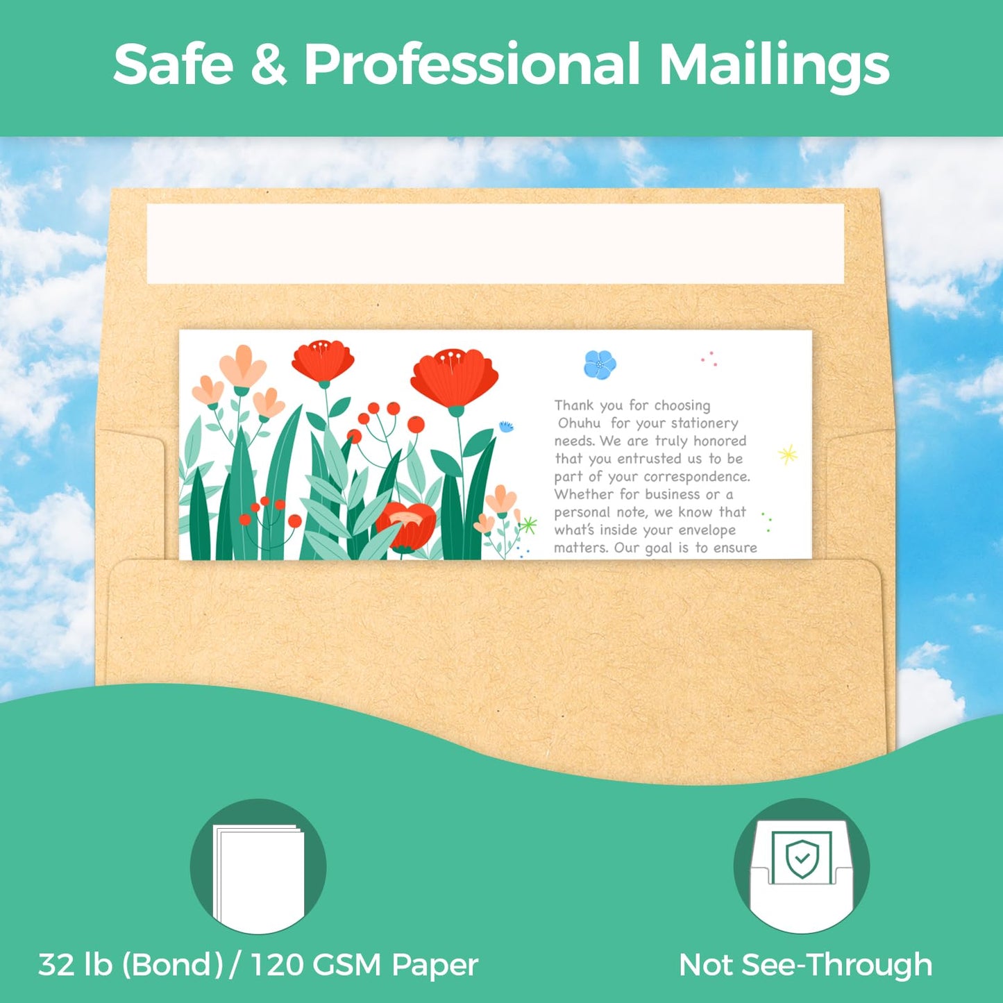 5x7 Kraft Envelopes 250 Pack, Ohuhu A7 Brown Envelopes, Printable Envelopes Perfect for Wedding, 5x7 Photos, Baby Shower, Birthday, Party, Invitations - Peel, Press & Self Seal