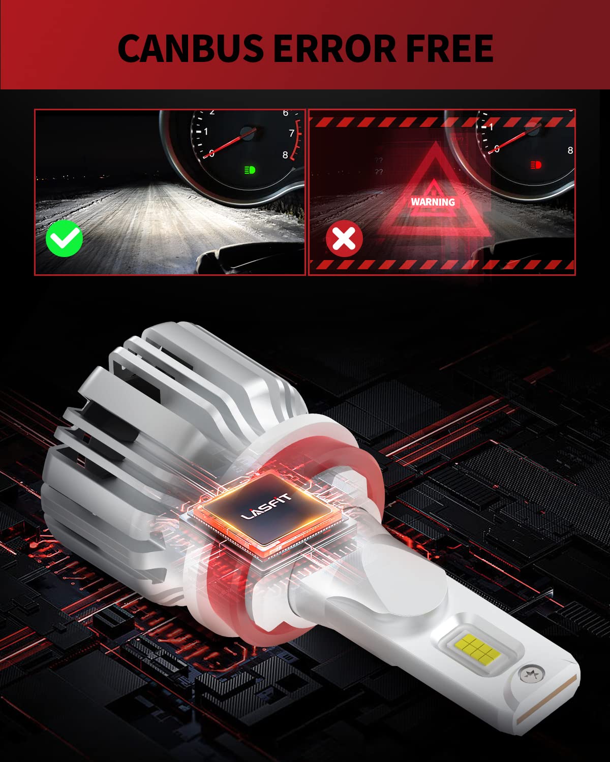 LASFIT 2026 𝐂𝐨𝐦𝐩𝐚𝐜𝐭 HB3/9005 LED Headlight Bulb, Real 50W 8X Brighter Halogen 1:1 Replace, 300M Sight 6000K Xenon White, Canbus For 95% Car, 360° Conversion Kit Front High Beam Automotive Light