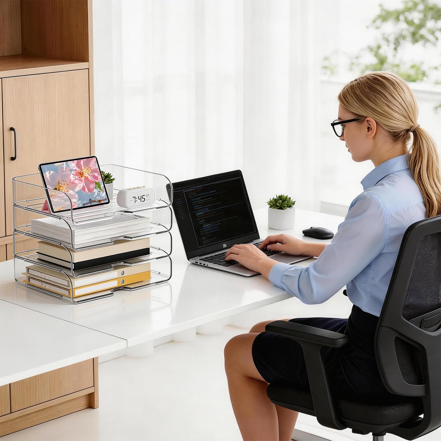 File Organizer Large-Capacity Desk Organizer, Clear Stackable & Acrylic Paper Tray Transparent Paper Organizer Easy Access for Home Office & School