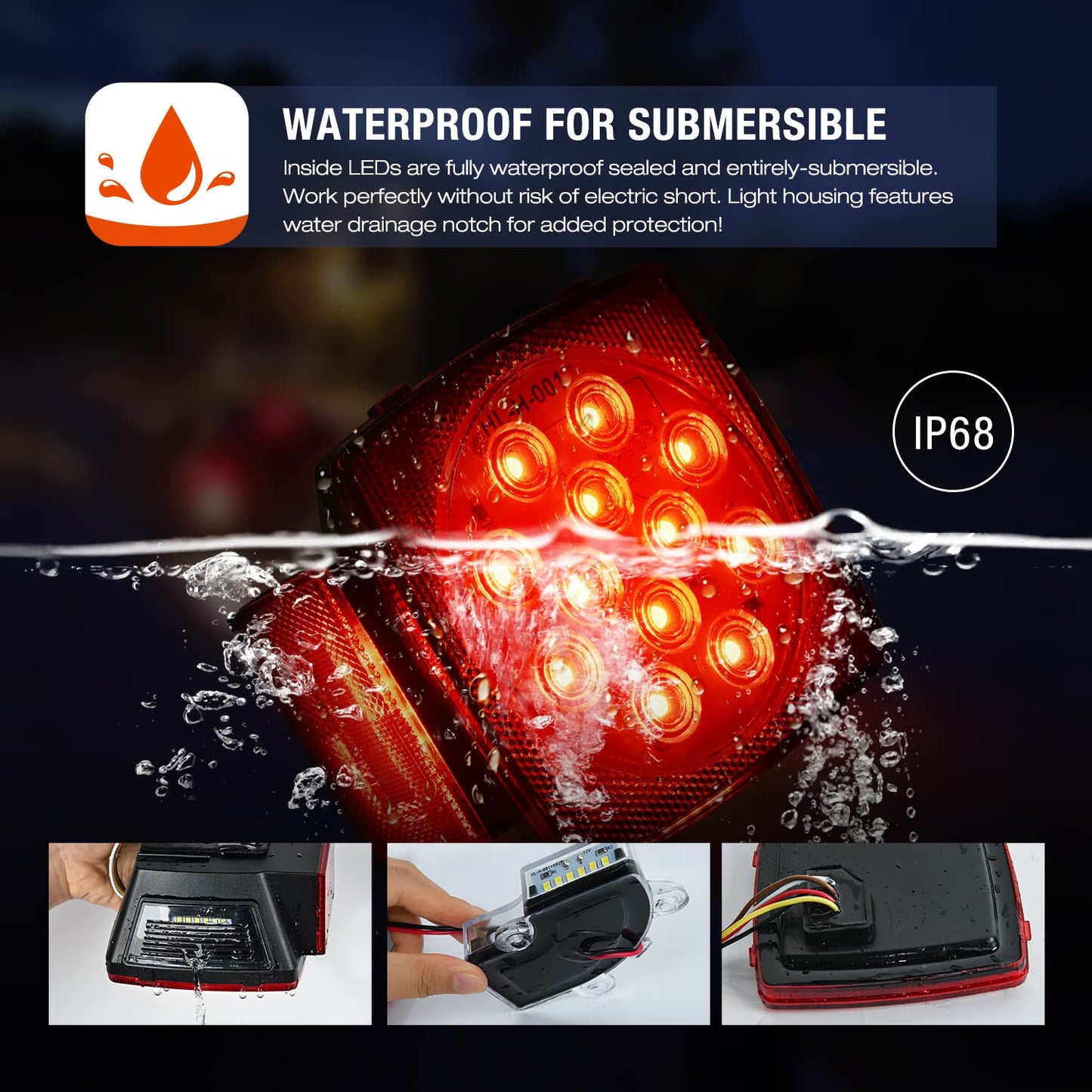 Nilight LED Trailer Light Kit 2 PCS Square Stop Turn Tail Side Marker Lights Steel Mounting Box License Plate Bracket Submersible IP68 For 12V Utility Boat Camper RV Truck