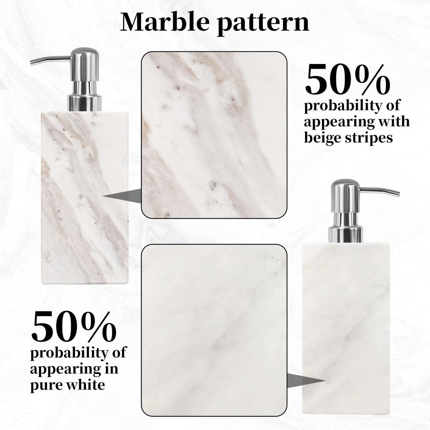 Amaauto White Marble Soap Dispenser for Bathroom and Kitchen Countertop - Lotion and Liquid Soap Dispenser, 6.7 Ounces Soap Bottle with Pump