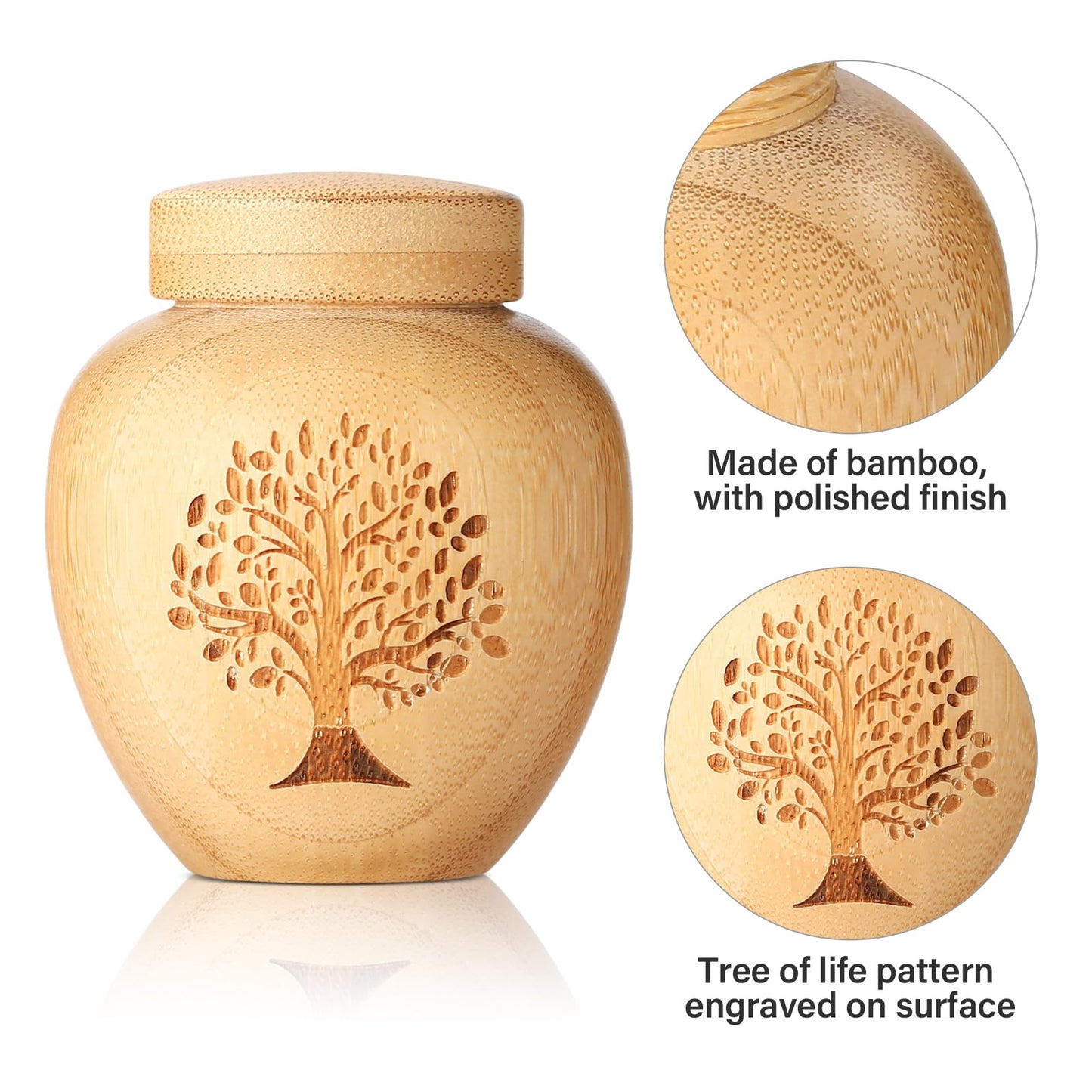 Small Keepsake Urns for Human Ashes Set of 4,Mini Urns for Ashes Made of Bamboo with Tree of Life Pattern Engraved,Small Cremation Urns for Human Ashes Adult Male Female