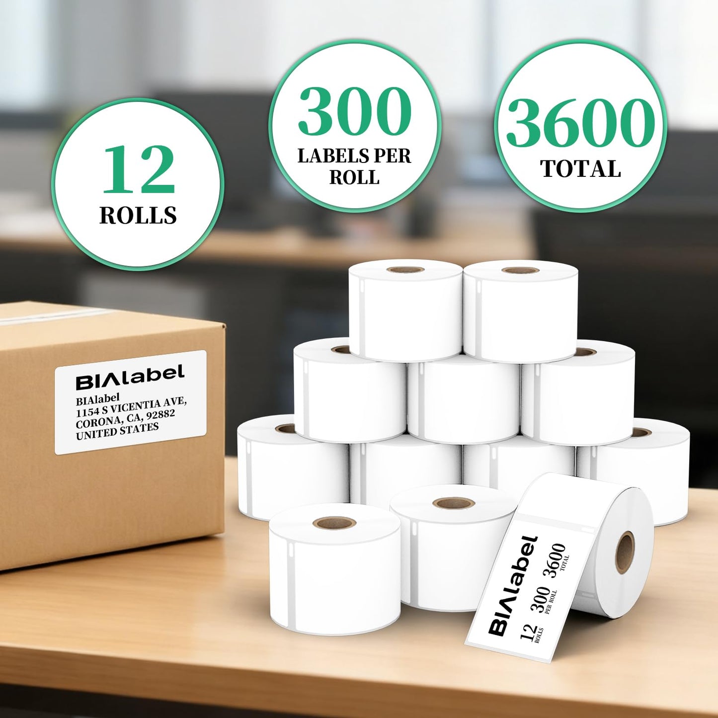 Address & Barcode Label for DYMO 30256 (2-5/16" x 4"), Compatible with DYMO LabelWriter 4XL, 450, 450 Duo, 450 Turbo, and 450 Twin Turbo (12 Rolls/3600 Labels), Not Fit 5XL & 550, BIAlabel
