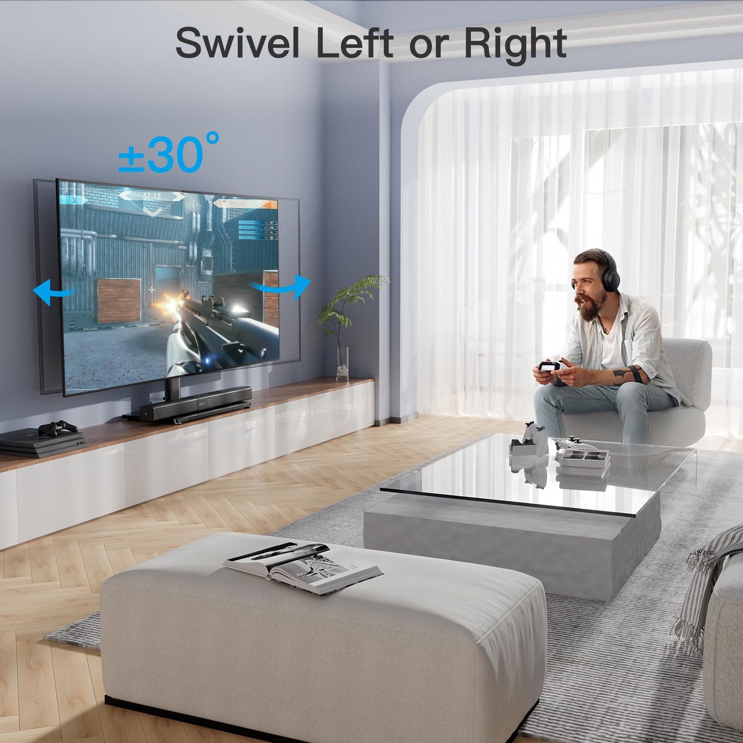 PERLESMITH Swivel Universal TV Stand/Base - Table Top TV Stand for 24-60 inch LCD LED TVs - Height Adjustable TV Mount Stand with Tempered Glass Base, VESA 400x400mm, Holds up to 99lbs PSTVS09