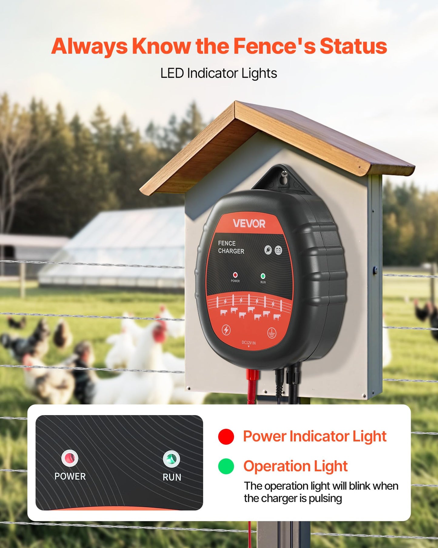 VEVOR Electric Fence Charger, 10kV 1J, AC DC Electric Fence Energizer with LED Indicator, 1.86 Miles Range, Powerful Plug-in Fences Charger, Prevents Wild Animals Intrusion for Livestock Poultry