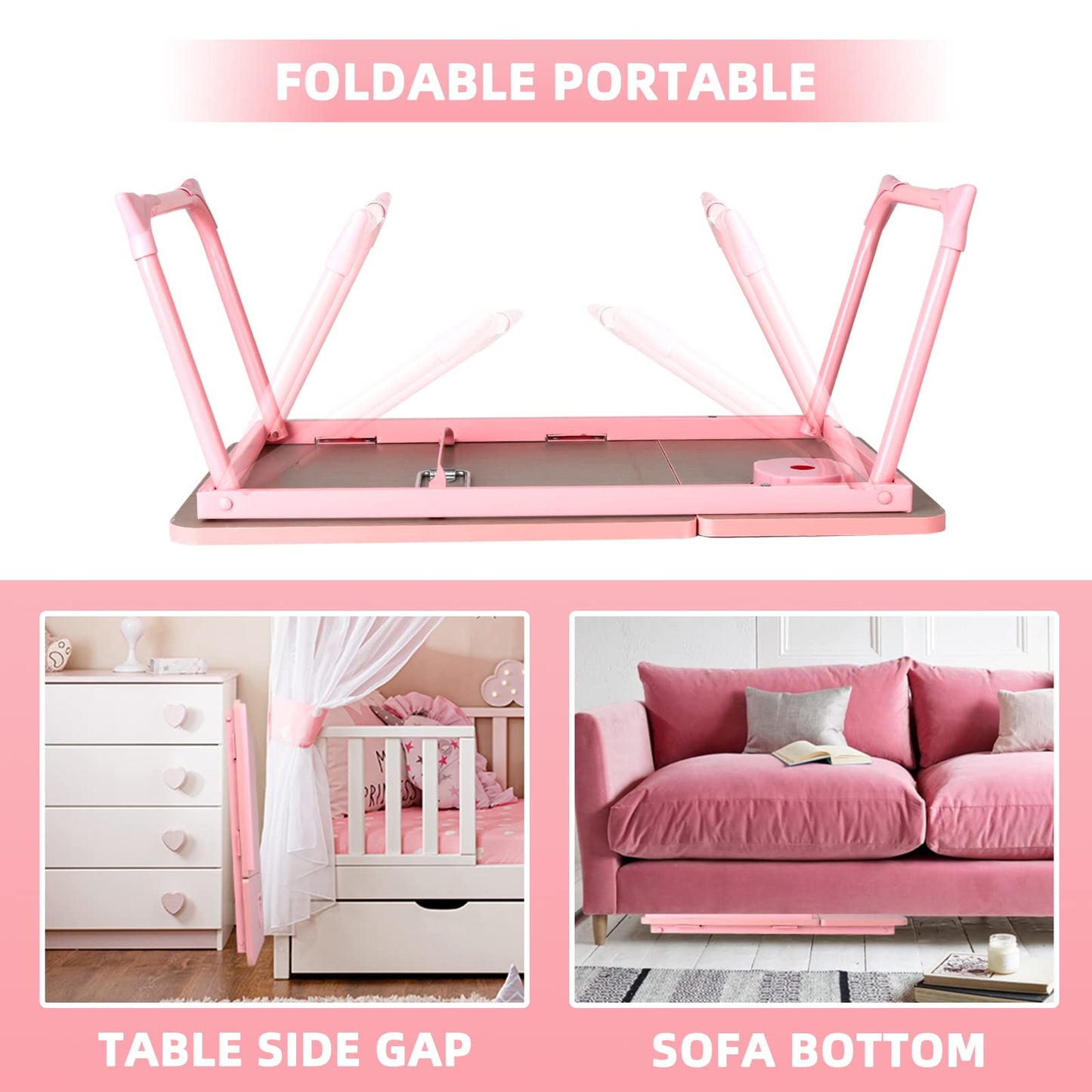 CloudTrip Laptop Desk for Bed or Couch, Lap Desk, Woking in Bed Desk, Home Office Desks, Breakfast Tray, Desk with Cup Holder, Watching Movies in Bed, Laptop Stand for Bed, Fordable Legs Desk (Pink)