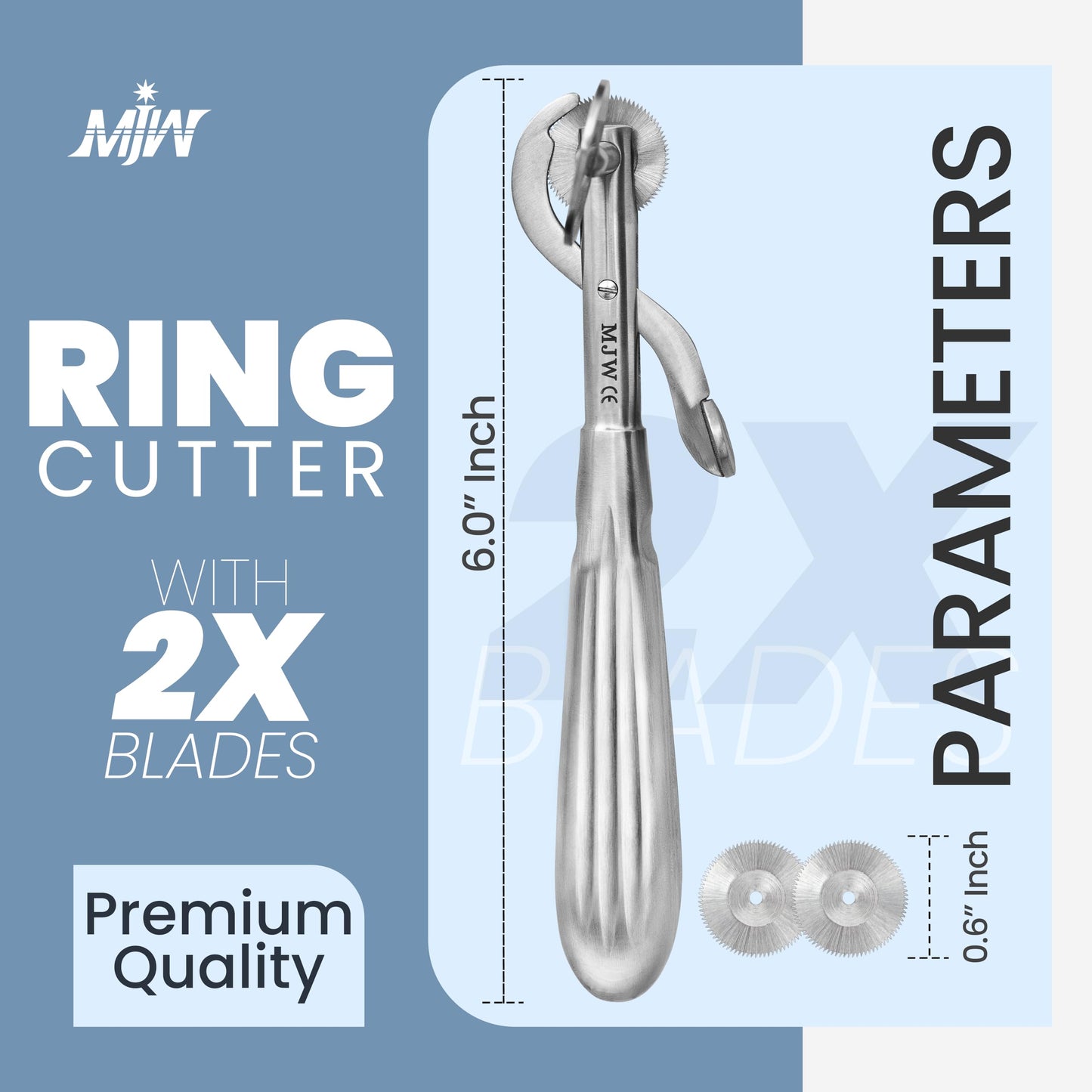 MJW Finger Ring Cutter with 2 Replacement Blades - Stainless Steel Emergency Jewelry Cutting Tool Ideal First Aid instrument, EMT Ring Remover Tool with Finger Protection