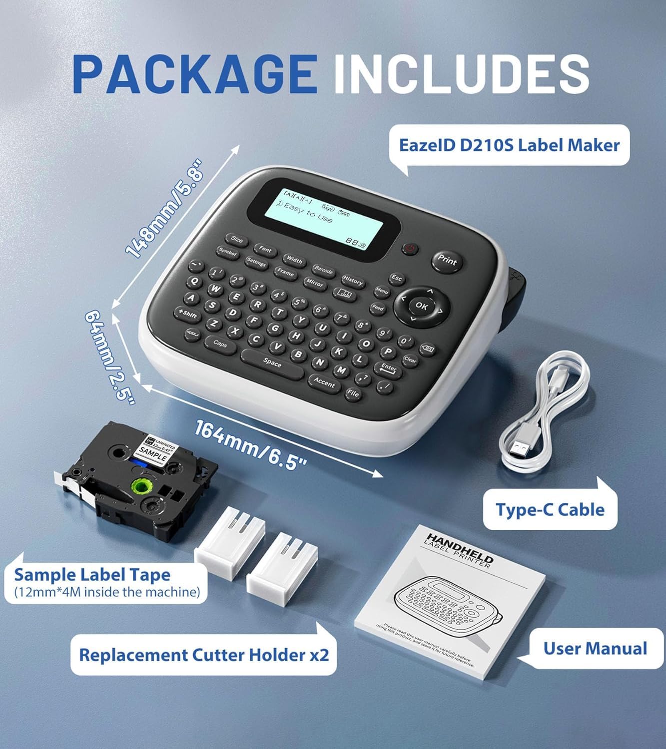 Label Maker Machine with Tape, Label Maker Waterproof Labels, Keyboard Labeler Machine Portable, D210S Desktop Labelmaker Multiple Symbols for Home Small Business Kids Teachers School Supplies