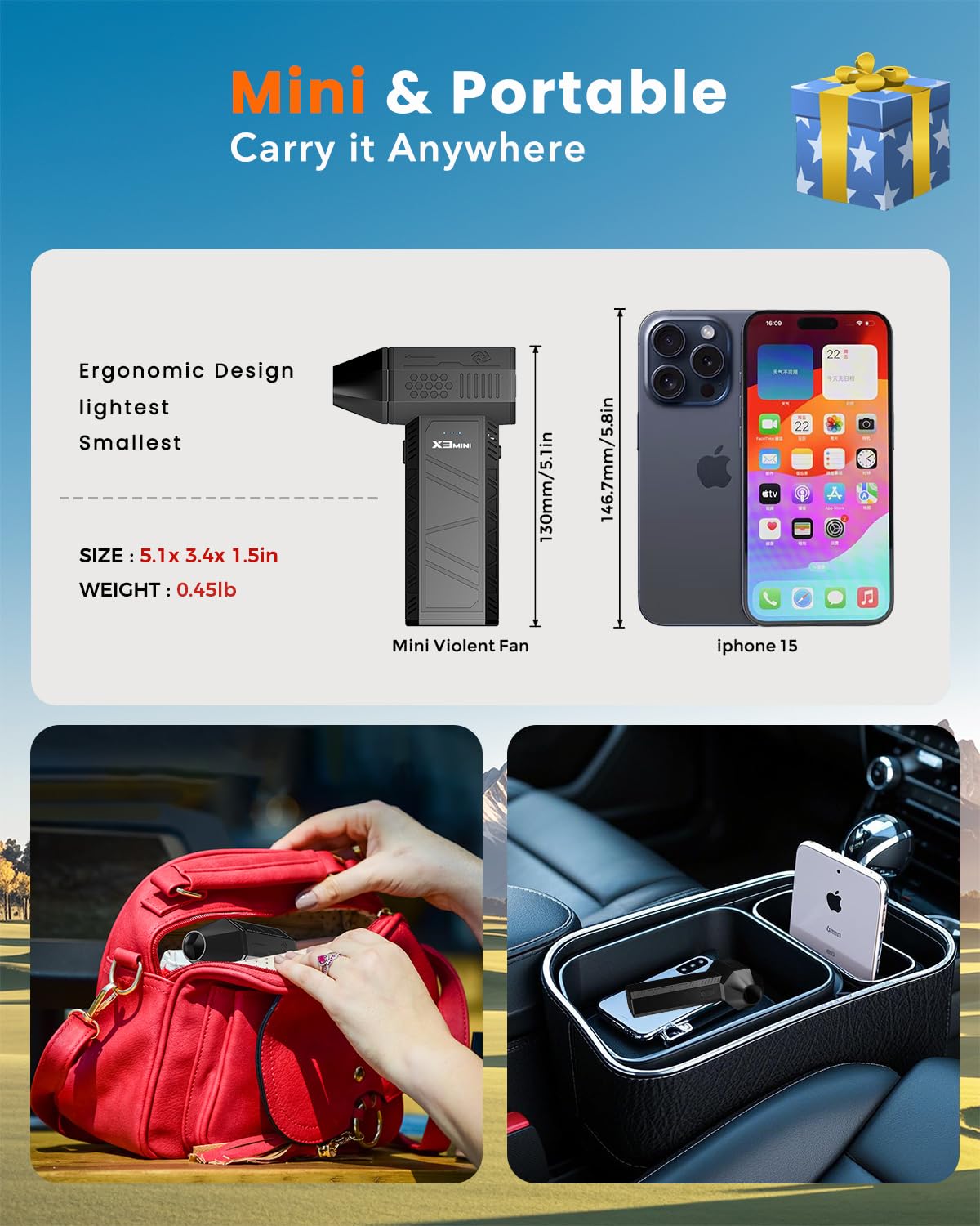 Compressed Air Duster, 180000RPM Electric Air Duster, Rechargeable Cordless Air Blower with 3-Gear Turbo Fan, Canned Air Alternative for Keyboard, PC, Computer, Car, Home & Outdoor Use