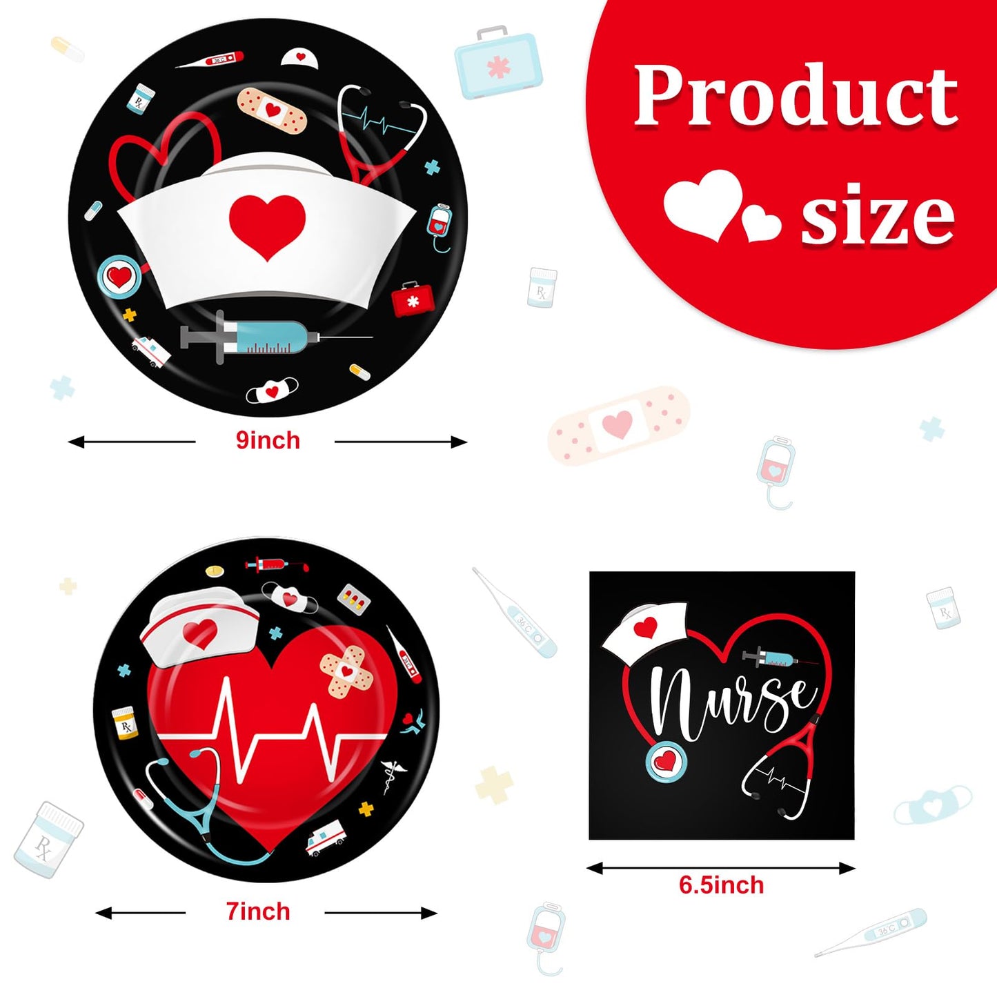 200 Pcs Graduation Nurse Party Decorations Doctor Nurse Week Party Plates Include 9 Inch 7 Inch Paper Disposable Plates Lunch Napkin Medical Birthday Party Tableware Set for Nursing School(Black)