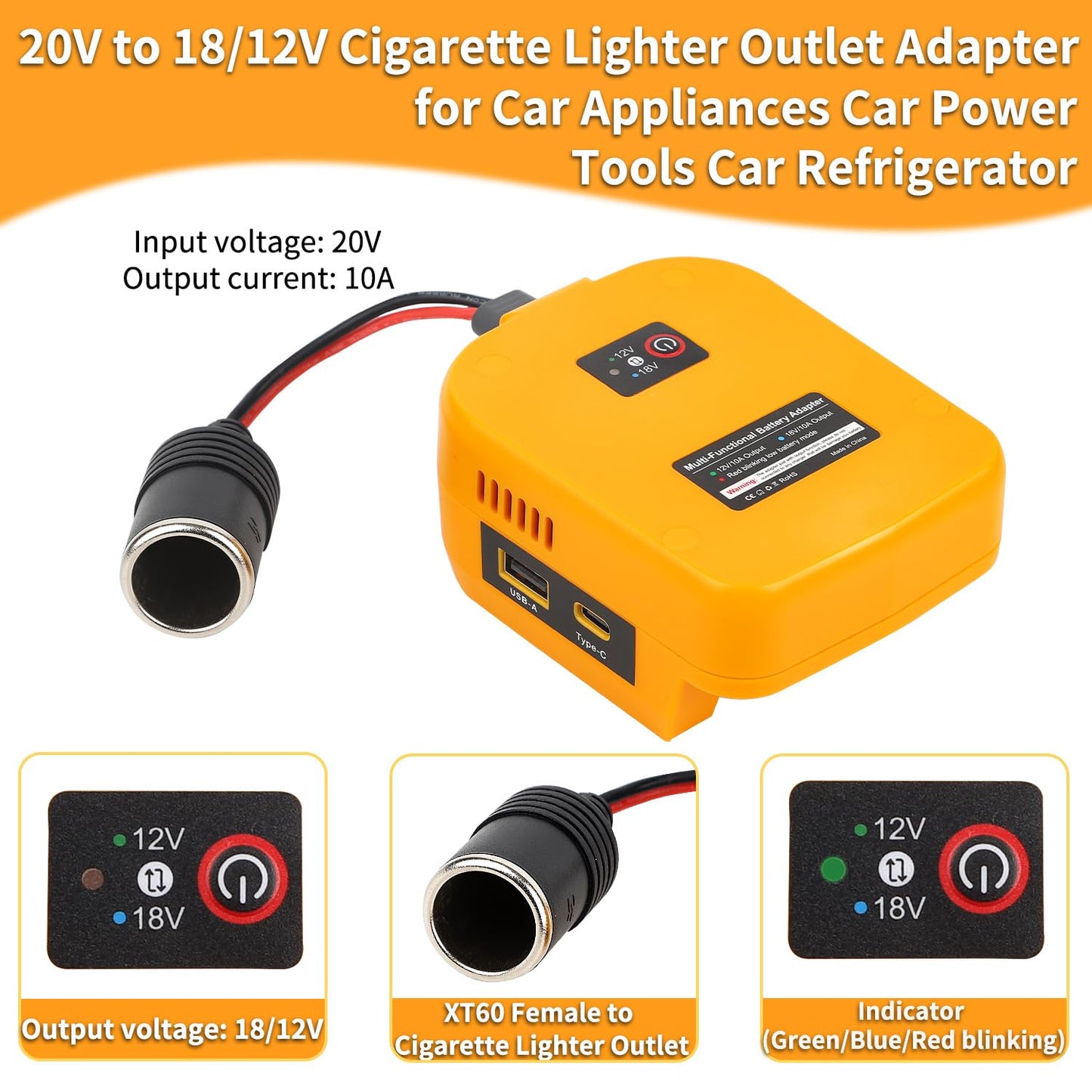 20V to 18V/12V Step-Down Converter for Dewalt 20V Max for Power Wheel Battery Adapter, DC 12V 10A 120W Buck Converter Regulator with 30A Fuse & Wire Terminal for Golf Cart RC Car Truck Light & DIY
