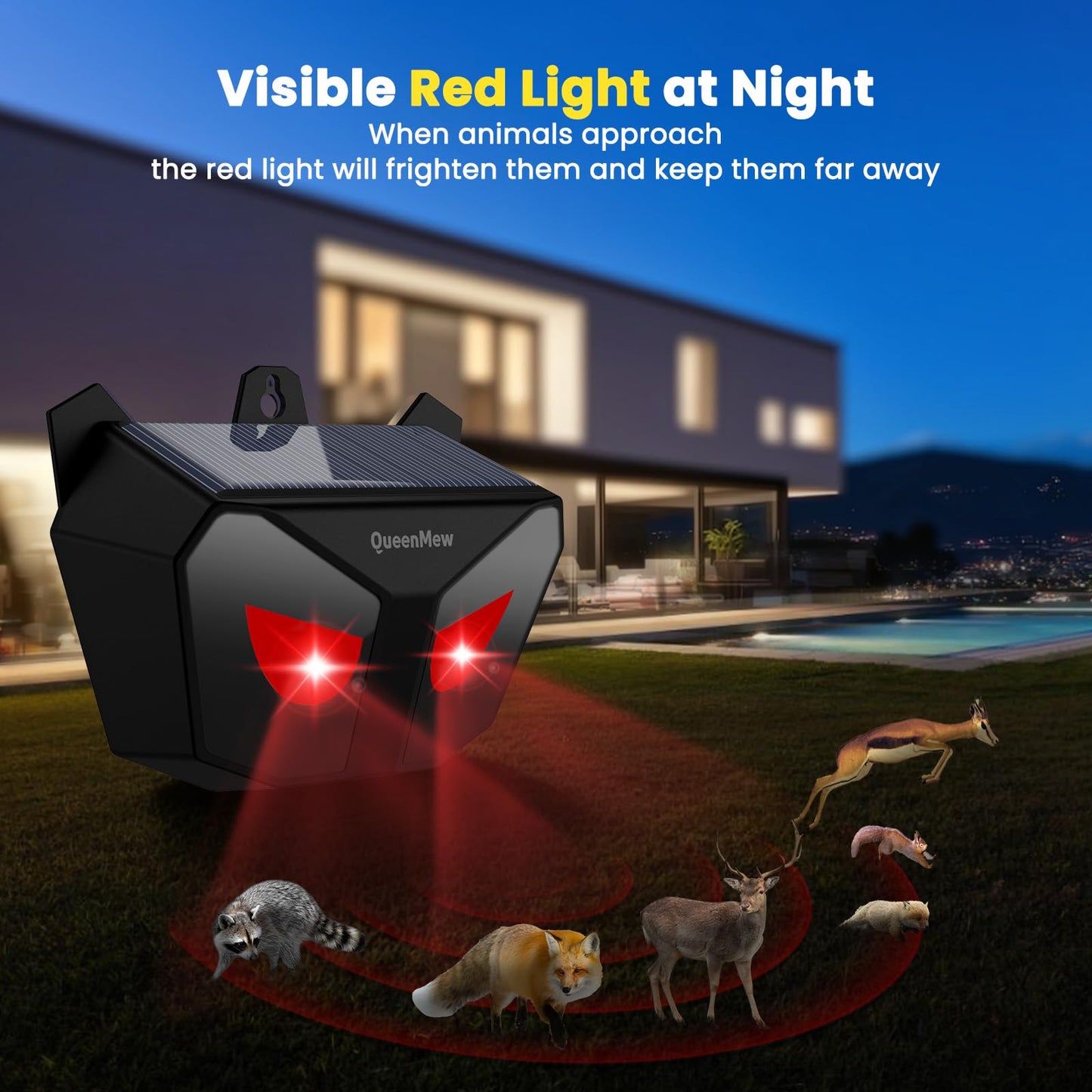Solar Animal Repeller Outdoor 4 Packs, Nocturnal Animal Deterrent with Red LED Flashing Lights, Waterproof Wild Device for Chicken Coop, Cat, Skunk, Wolf, Deer, Coyote, Fox, Raccoon
