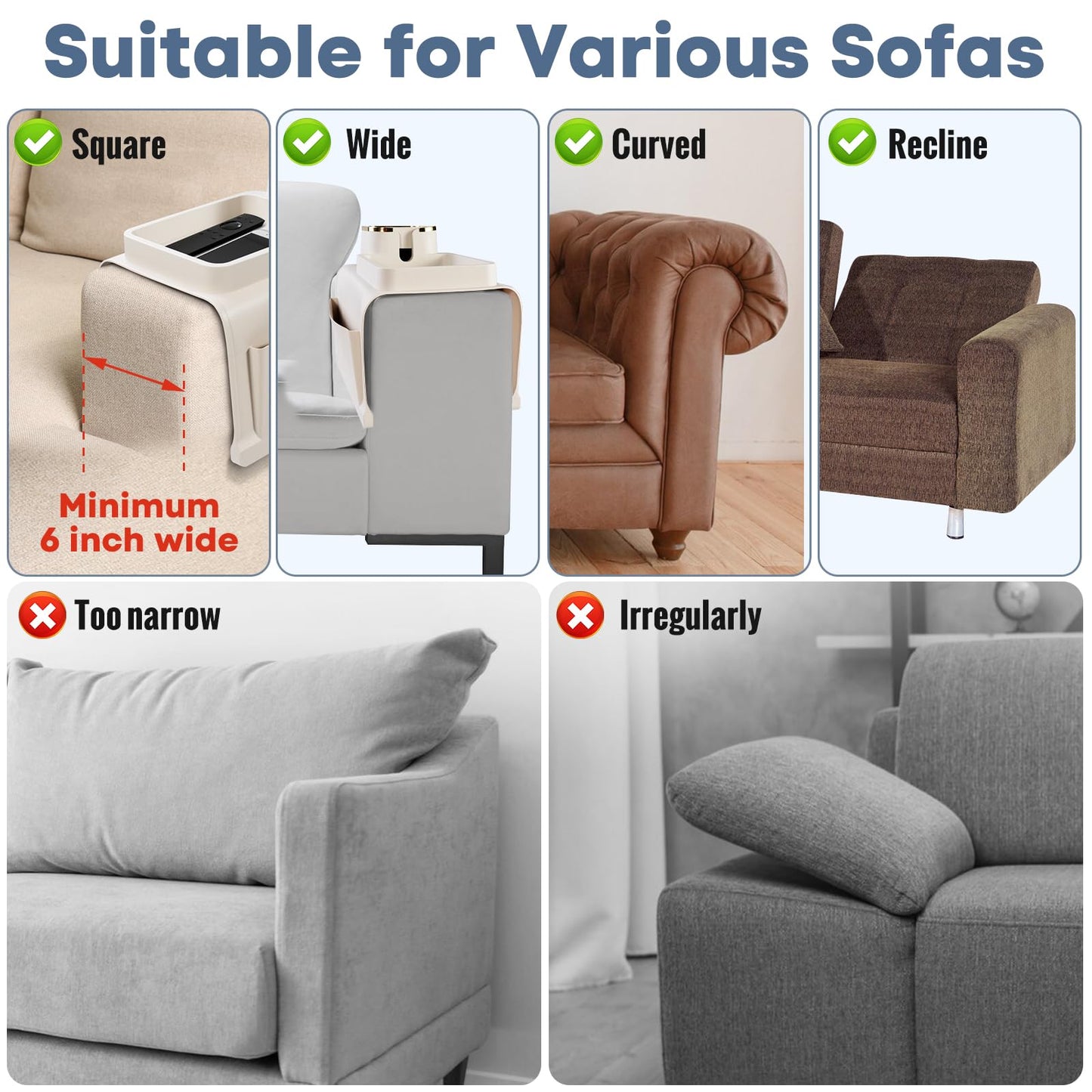 Sofa Cup Holder with Tray & Dual-Sided Caddy, Large Silicone Sofa Arm Tray, Premium Quality, Non-Slip & Spill-Resistant Holder, Multipurpose Cup Holder for Couch and Sofa