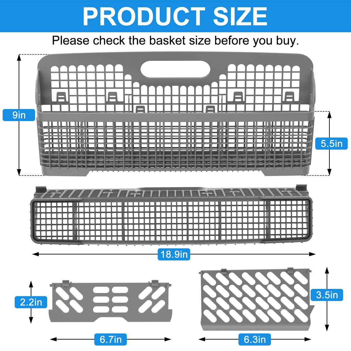 UPGRADED 8531233 WP8562043 Dishwasher Silverware Basket Replacement, Fits For Kitchenaid Kenmore Whirlpool Dishwasher Utensil Basket Parts KDFE104HPS0 KDTE334GPS0 Universal Dishwasher Cutlery Basket