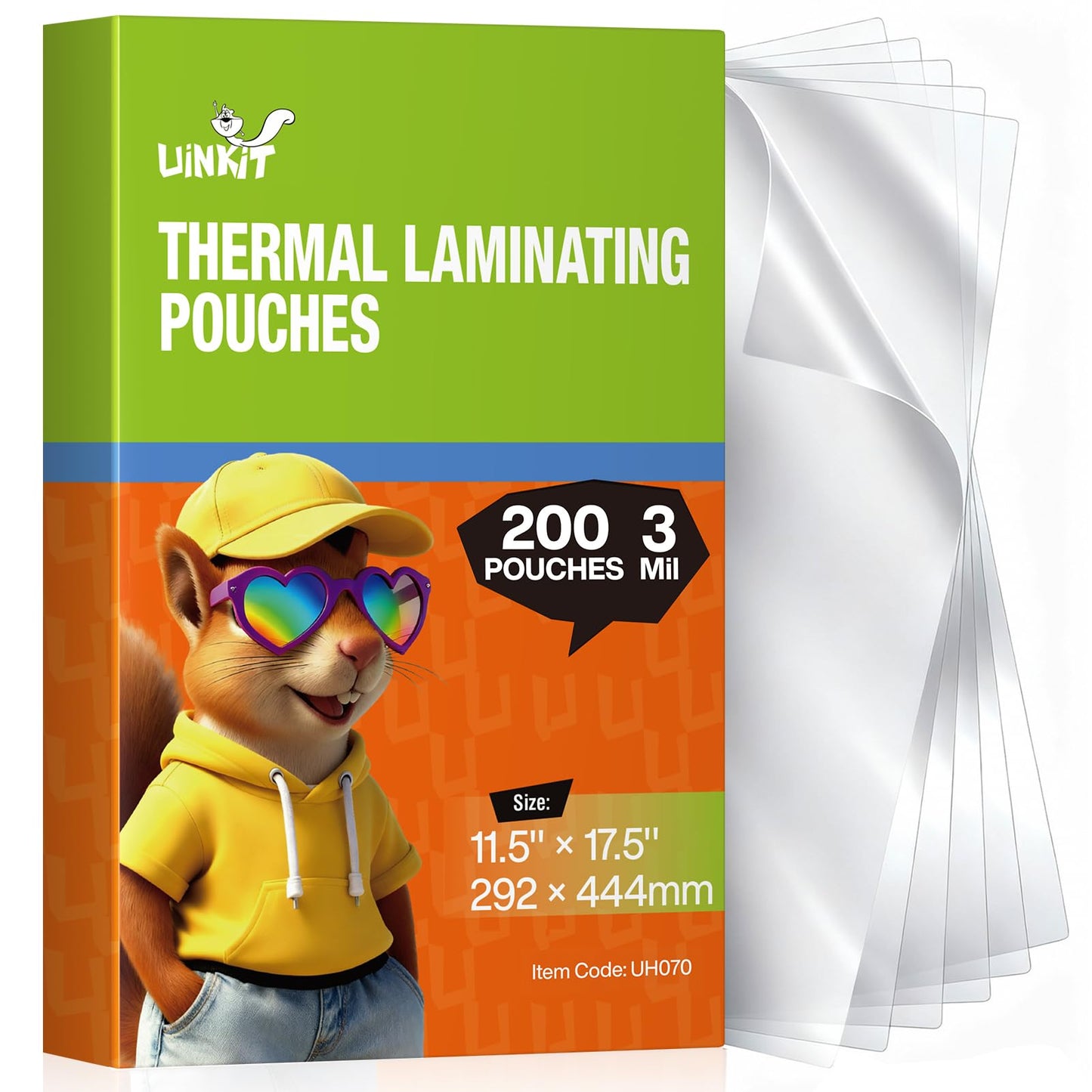 Uinkit Thermal Laminating Pouches 3Mil 11.5x17.5 Inches Laminating Sheets for Extra Protection for Sealed A3 11x17 Photo and documents 200 Sheets Pack, Clear. (200, 11.5x17.5"-A3 Size)