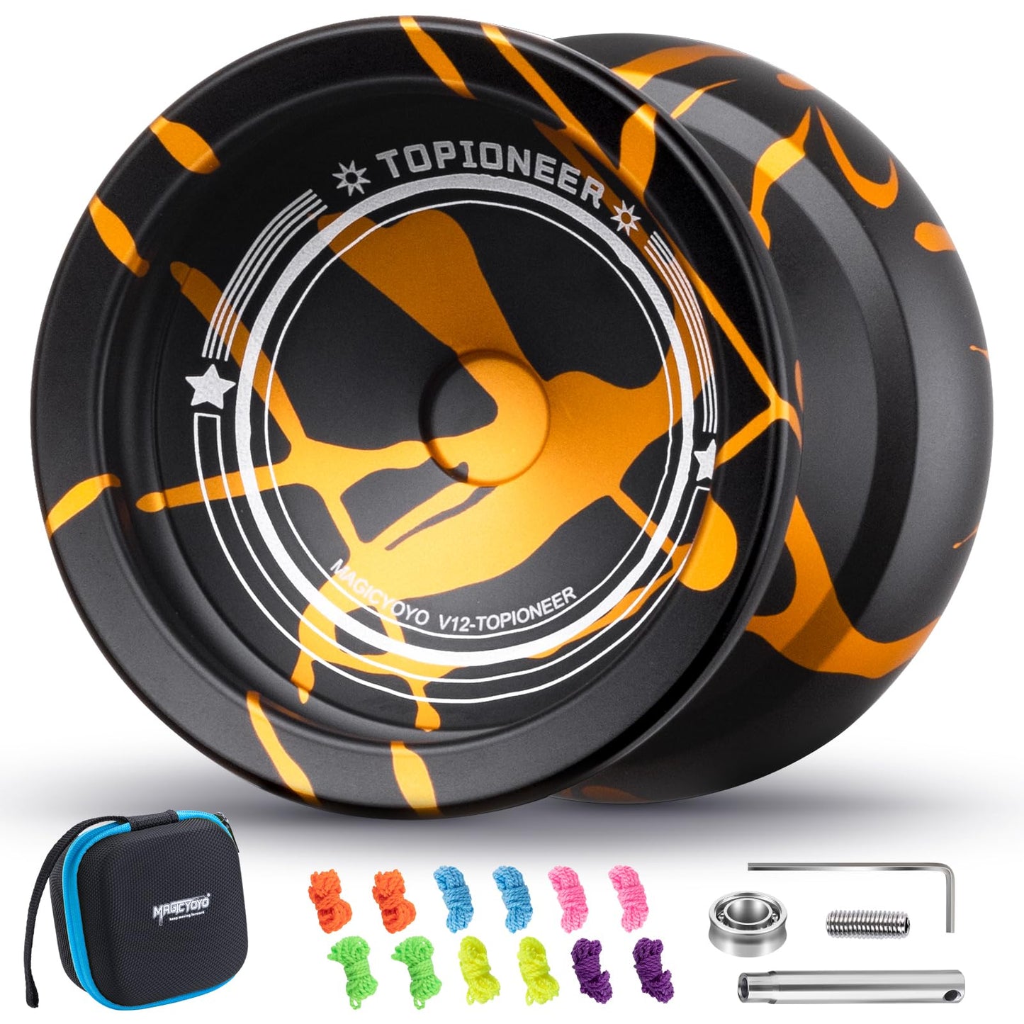 MAGICYOYO V12 Responsive Yoyo for Kids & Beginner, Unresponsive Yo yo for Adults, Professional Yo-yo for Finger Spin Trick with 12 Strings & Yo-Yos Accessory Kit (Black Gold Splash