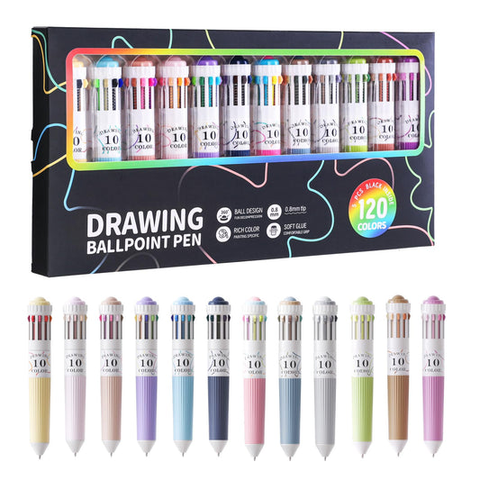 120 Colors Retractable Colored Ballpoint Pen Set, 12 Pcs 10-in-1 0.8mm Fine Point Multicolor Pens for Adults Coloring Sketch Drawing Journaling Doodling Artists, Coloring, Journaling, Doodling