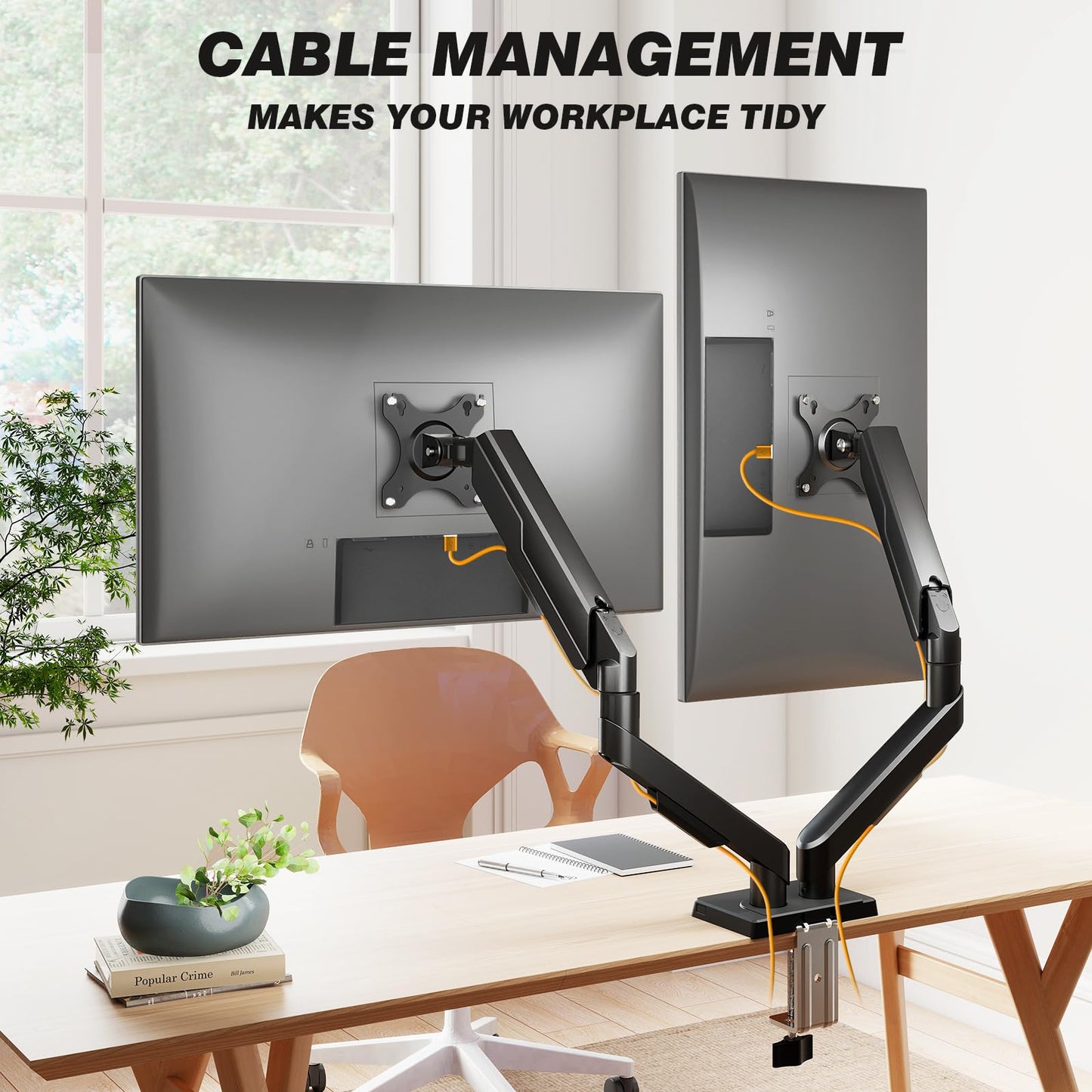 Dual Monitor Stand - Adjustable Dual Arm Mount for 17-35 Inch Screens, Ergonomic VESA Mount with C Clamp/Grommet Base, Each Arm Holds up to 22lbs, Black