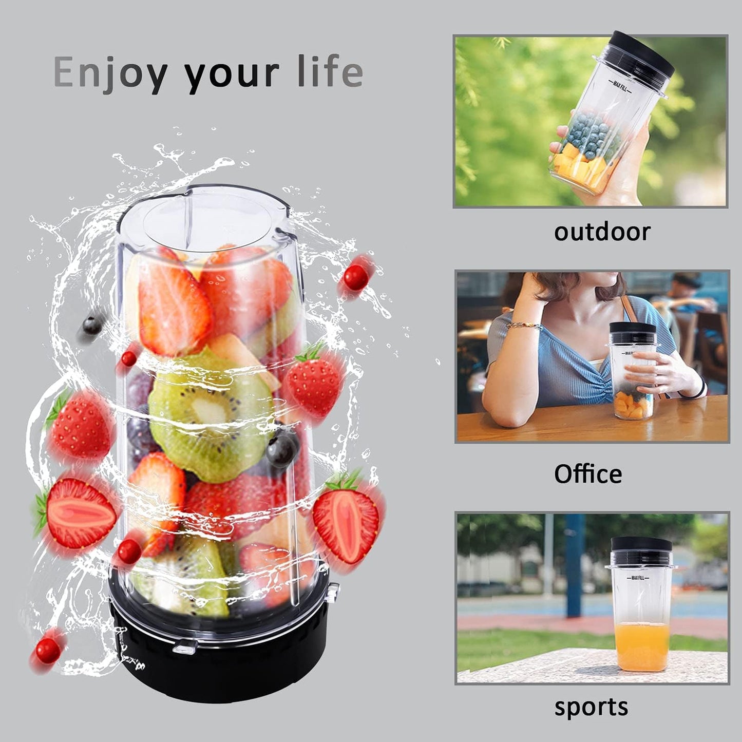Replacement Parts Compatible with Nutri Ninja, Blender Blade 6 Fins and 2 Pcs 16oz Single Serve Blender Cup Set Compatible with Ninja BL660 BL740 BL780 BL772 BL773CO