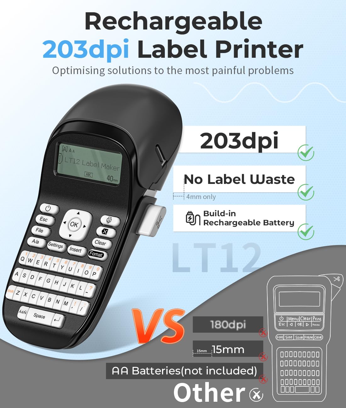 Phomemo Label Maker Machine with Tape, Portable Label Machine with QWERTY Keyboard, Bluetooth Rechargeable Handheld Labeller with & 1600+ Icons, 100+ Fonts, for School, Home, Office, Gray