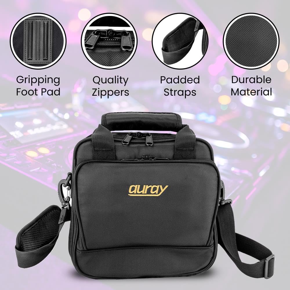 AURAY Nylon Padded Mixer Bag with Gear Protector, Removable Strap & Carry Handles - Fits Up to 10x10 inch Mixers, Weather-Resistant, Zipped Pockets - Ideal Storage Case for Travel and Audio Gear