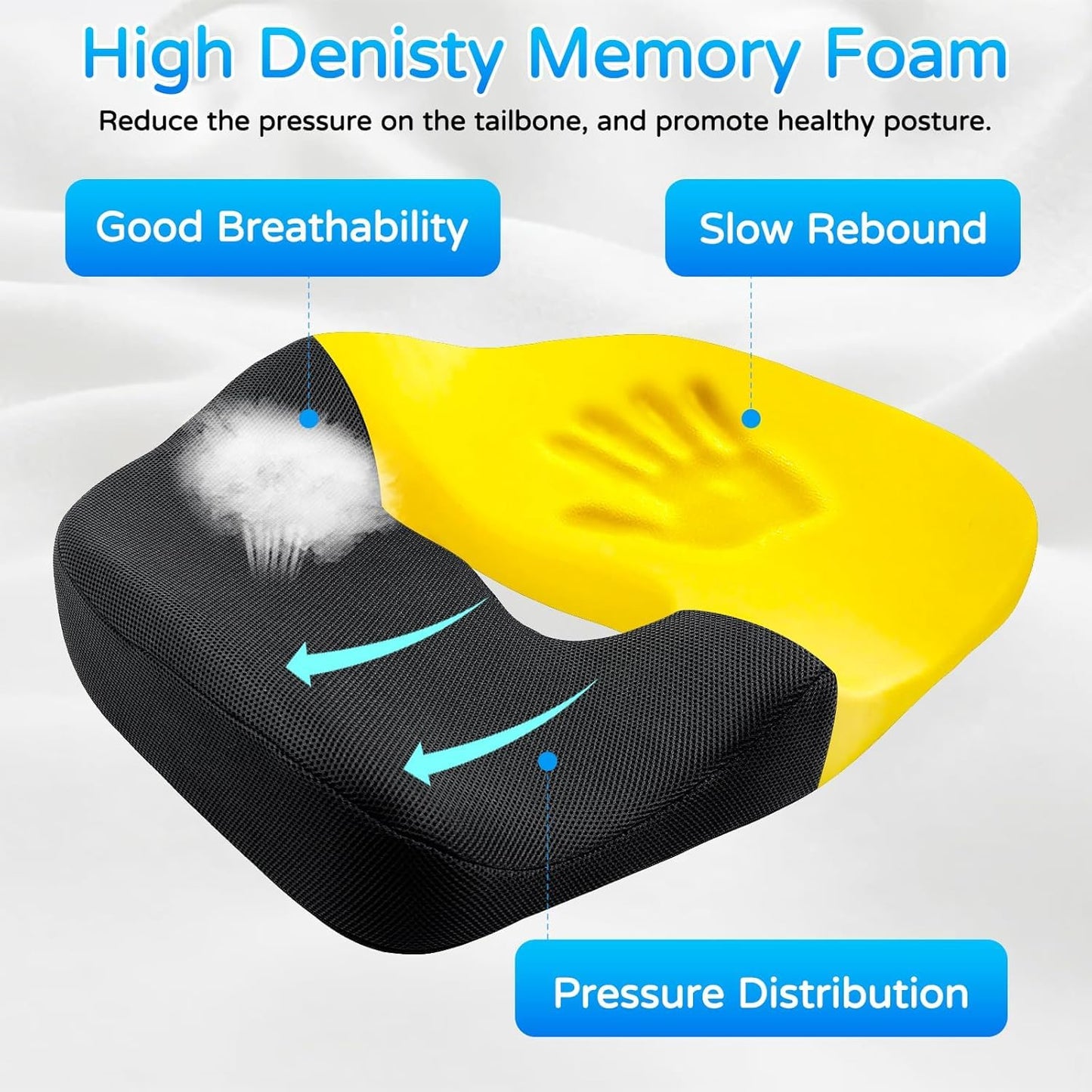 Seat Cushion for Long Sitting - Memory Foam Chair Pad Cushion for Tailbone, and Low Back Pain Relief - Non-Slip Seat Cushions for Office Chairs Wheelchair Car Seats,Gray