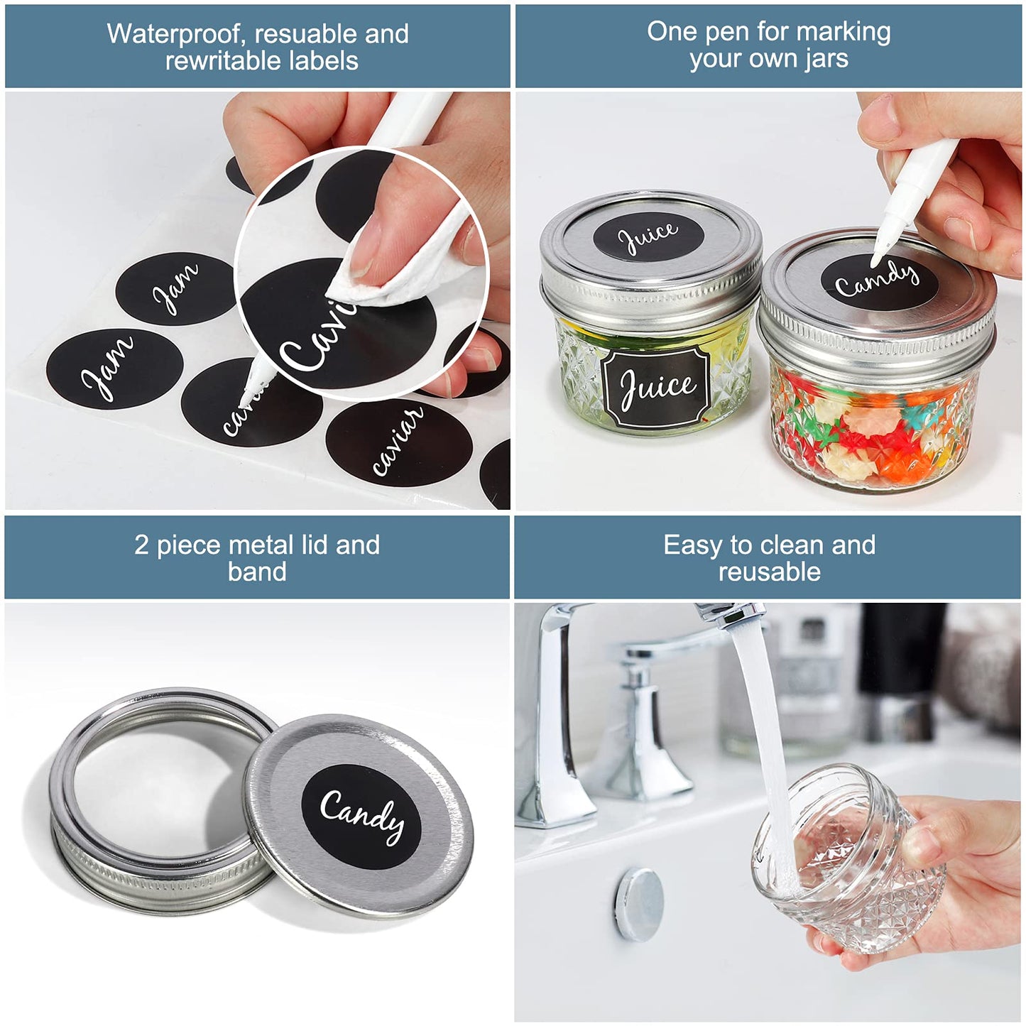 CycleMore 40 Pack 4oz 100ml Clear Glass Mini Mason Jars With Silver Separable Lids and Diamond appearance, Round Canning Jars for Spice, Honey, Jam, Jelly,Kitchen Food Storage