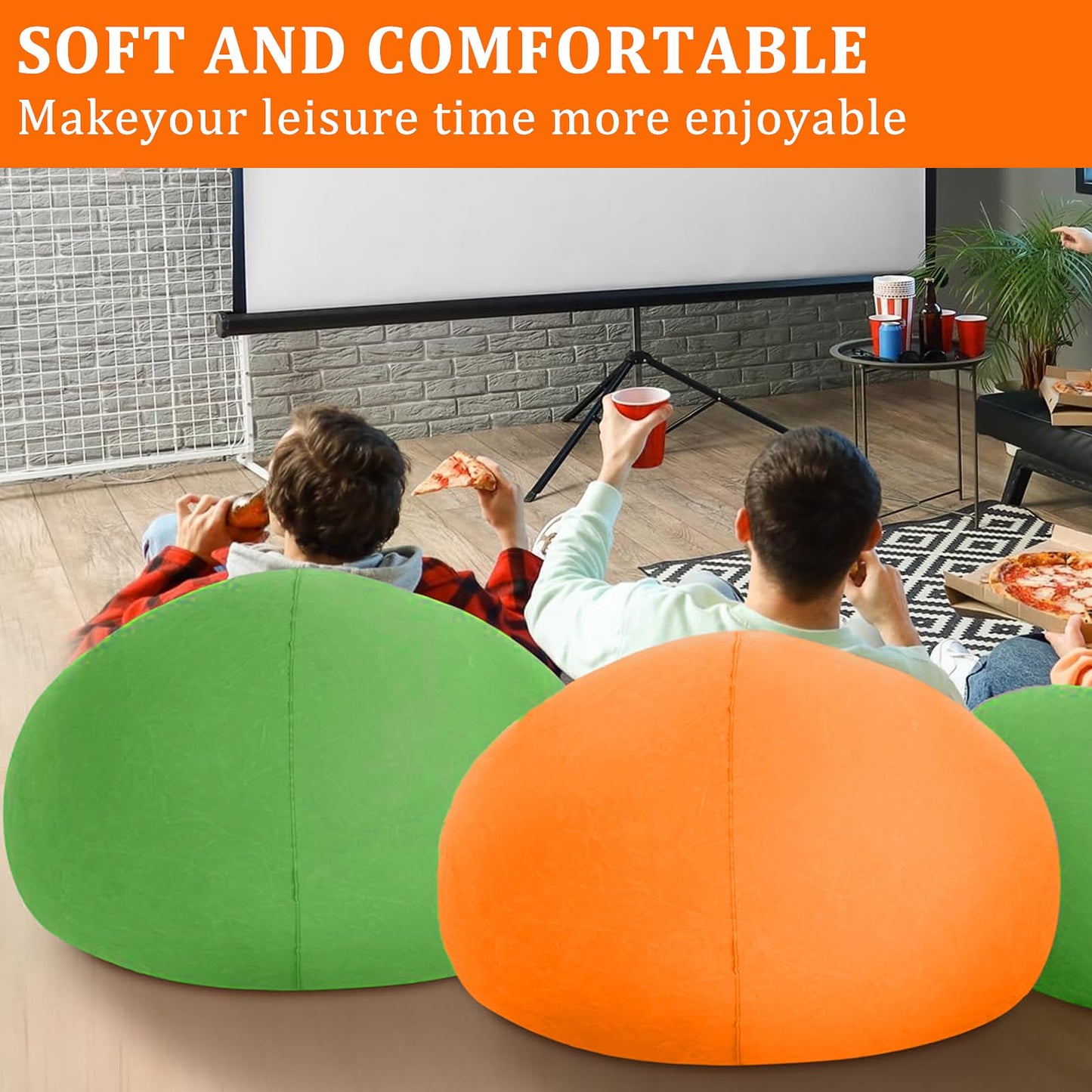 2 Pack Bean Bag Chairs for Adults, Inflatable Chair with Electric Air Pump, Blow Up Lounger Chair, Folding Inflatable Sofa Couch for Camping Living Room Outdoor Activities