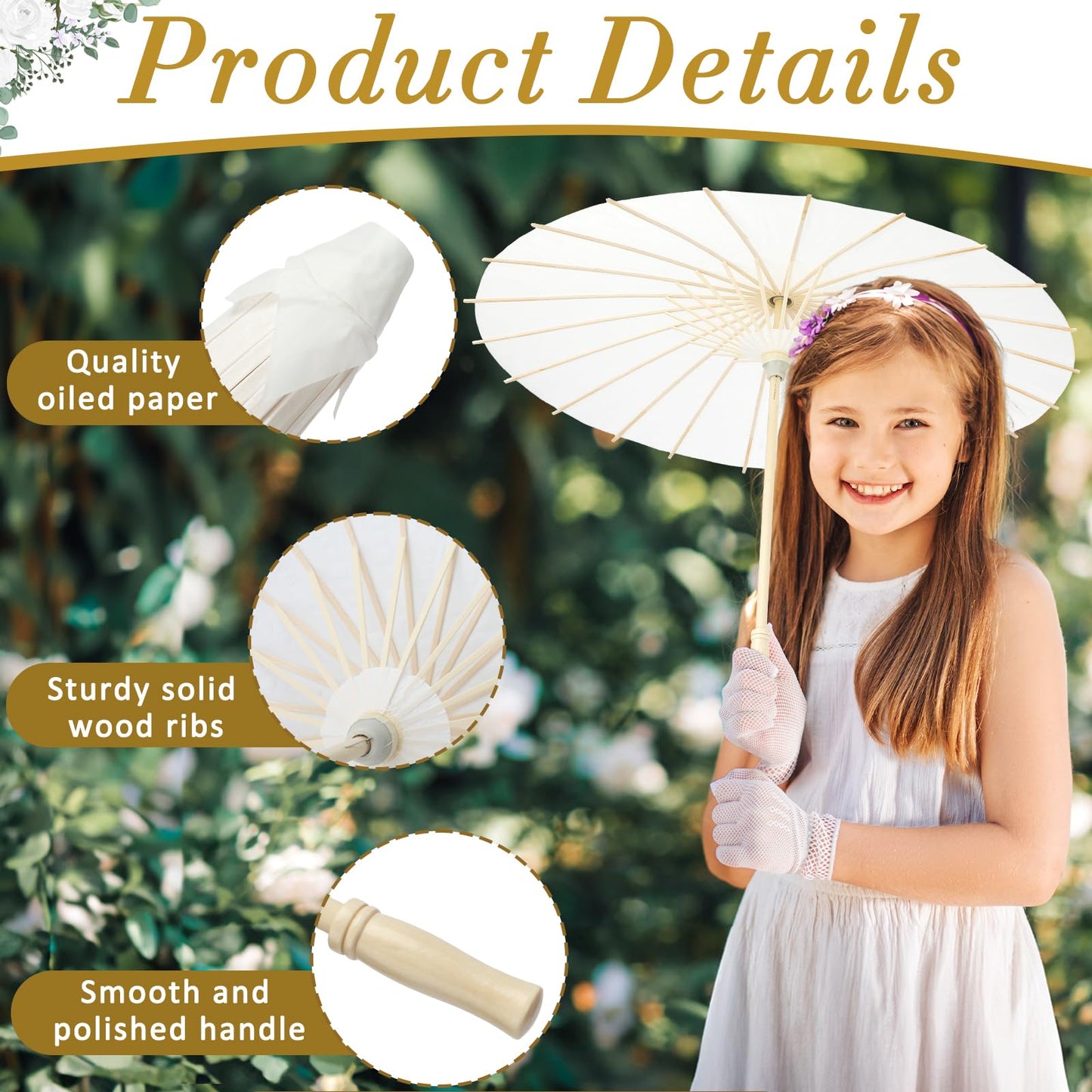 SAYAYA 6 Pack 23.6 Inch Small White Paper Umbrellas Chinese Japanese Parasol Paper Decorative Umbrellas DIY Oiled Painting Parasol for Weddings Bridal Showers Crafts Photography Party Decor