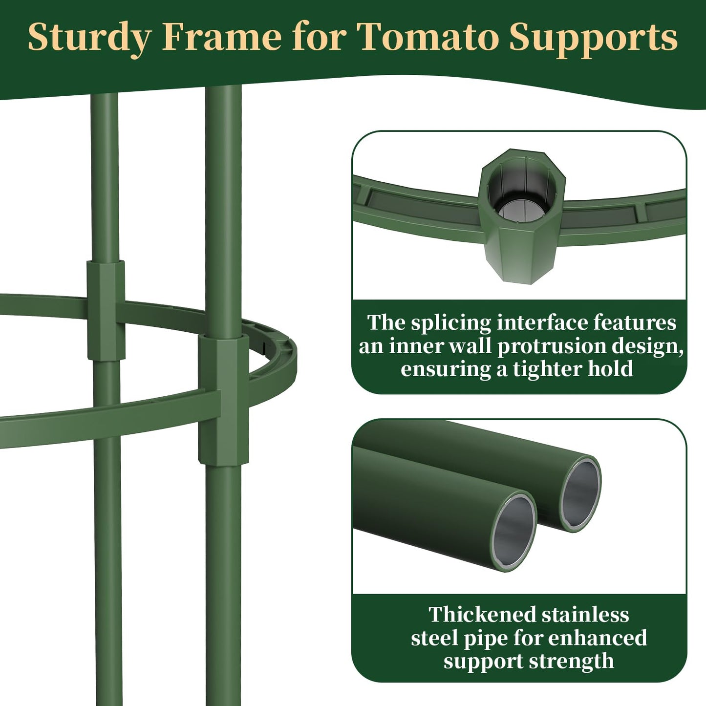 Tomato Cages for Garden, 49" Tall Adjustable Heavy Duty Rust Resistant Tomato Trellis, with Upgraded Coupler for Raised Beds & Pots, Plant Stakes and Supports for Climbing Vegetables, Flowers (4PCs)