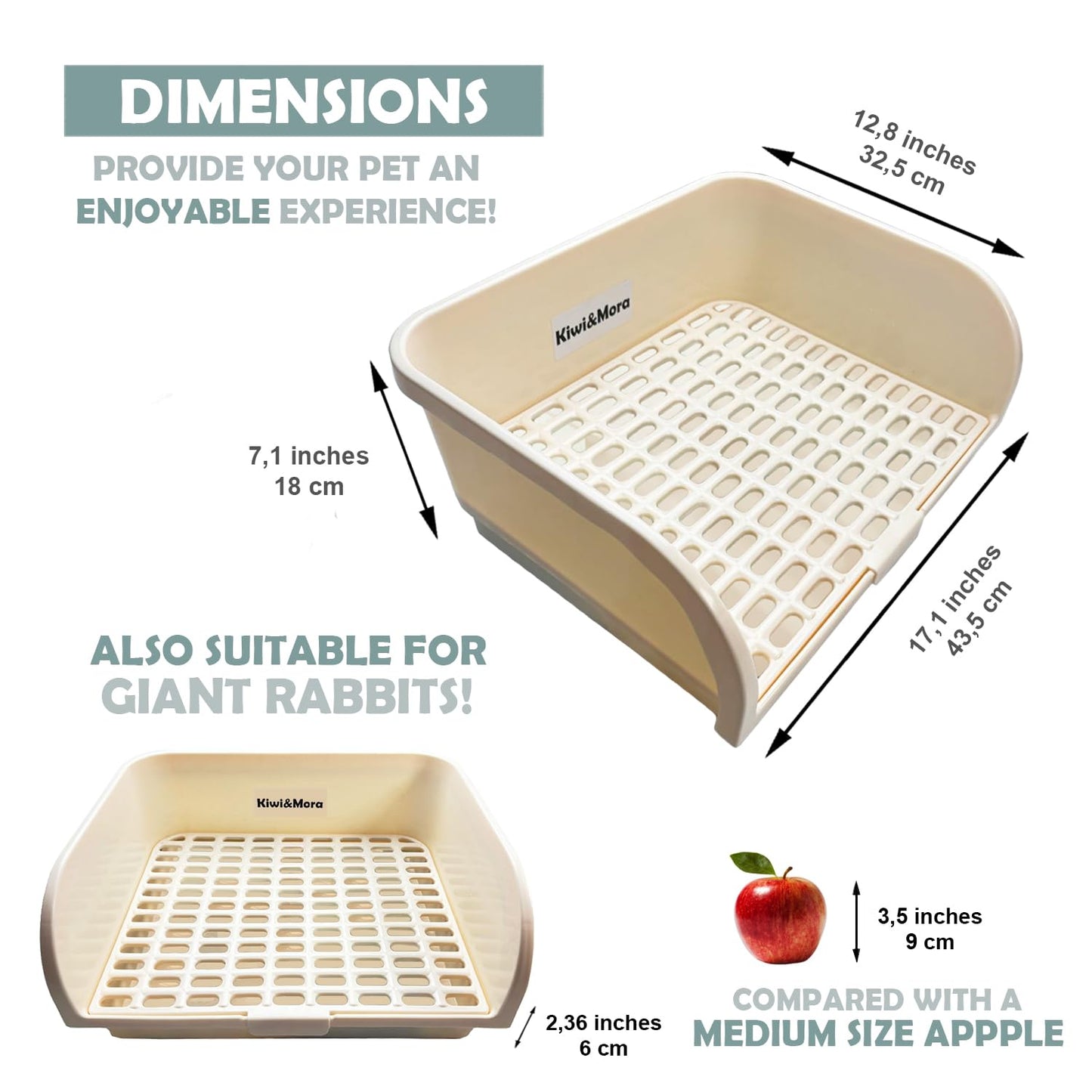 Kiwi & Mora Rabbit Litter Box - Extra Large Bunny Litter Box, Easy to Clean and Disassemble, Prevents Odors and Stains. Training Toilet Pan for Guinea Pig, Hamster, Kitty, Ferret, Galesaur,Chinchilla