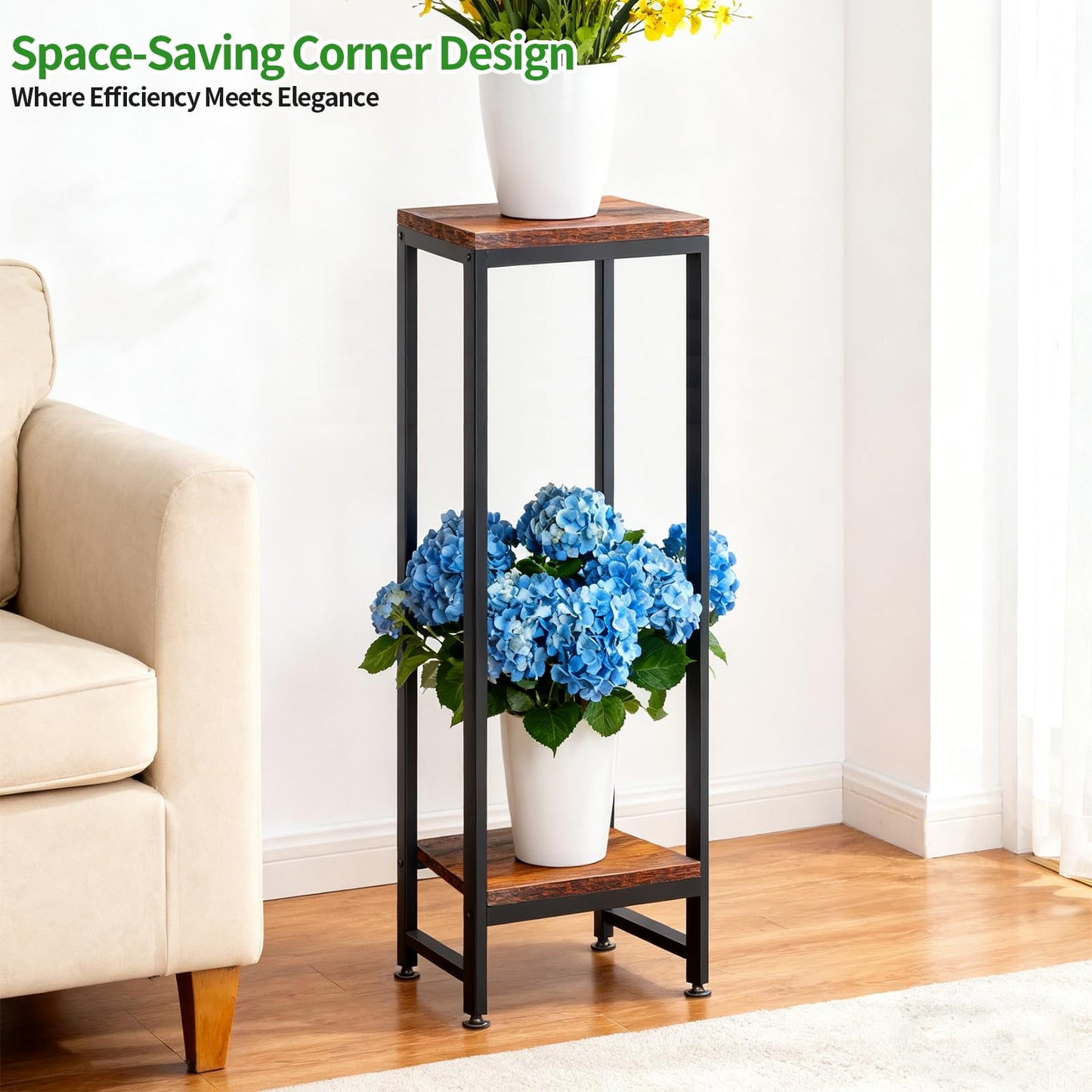 Plant Stand Indoor, 41" Extra Tall Plant Stand for Indoor Outdoor Plants Heavy Duty Metal Pedestal Stand 2 Tier Flower Pot Stand Modern Plant Holder for Bedroom Living Room Balcony Patio