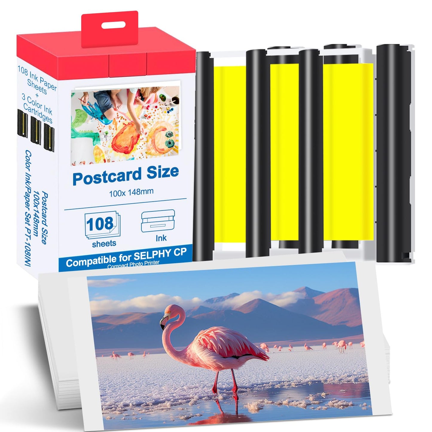 Compatible with Canon Selphy Series Ink and Paper, KP-108IN 3 Color Ink Cassette and 108 Sheets 4 x 6 Paper Glossy for Selphy CP1500 CP1300 CP1200 CP1000 CP910 CP900 CP810 Printers.