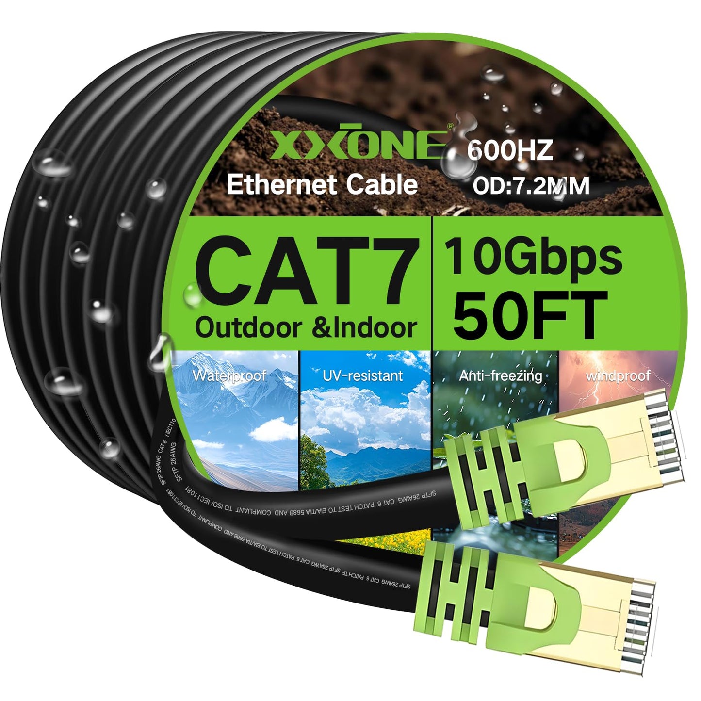 Outdoor Cat 7 Ethernet Cable 200ft, 26AWG Heavy-Duty Cat7 Networking Cord Patch Cable RJ45 Transmission Speed 10GbpsTransmission Bandwidth 600Mhz LAN Wire Cable SFTP Waterproof Direct Burial (200FT)…
