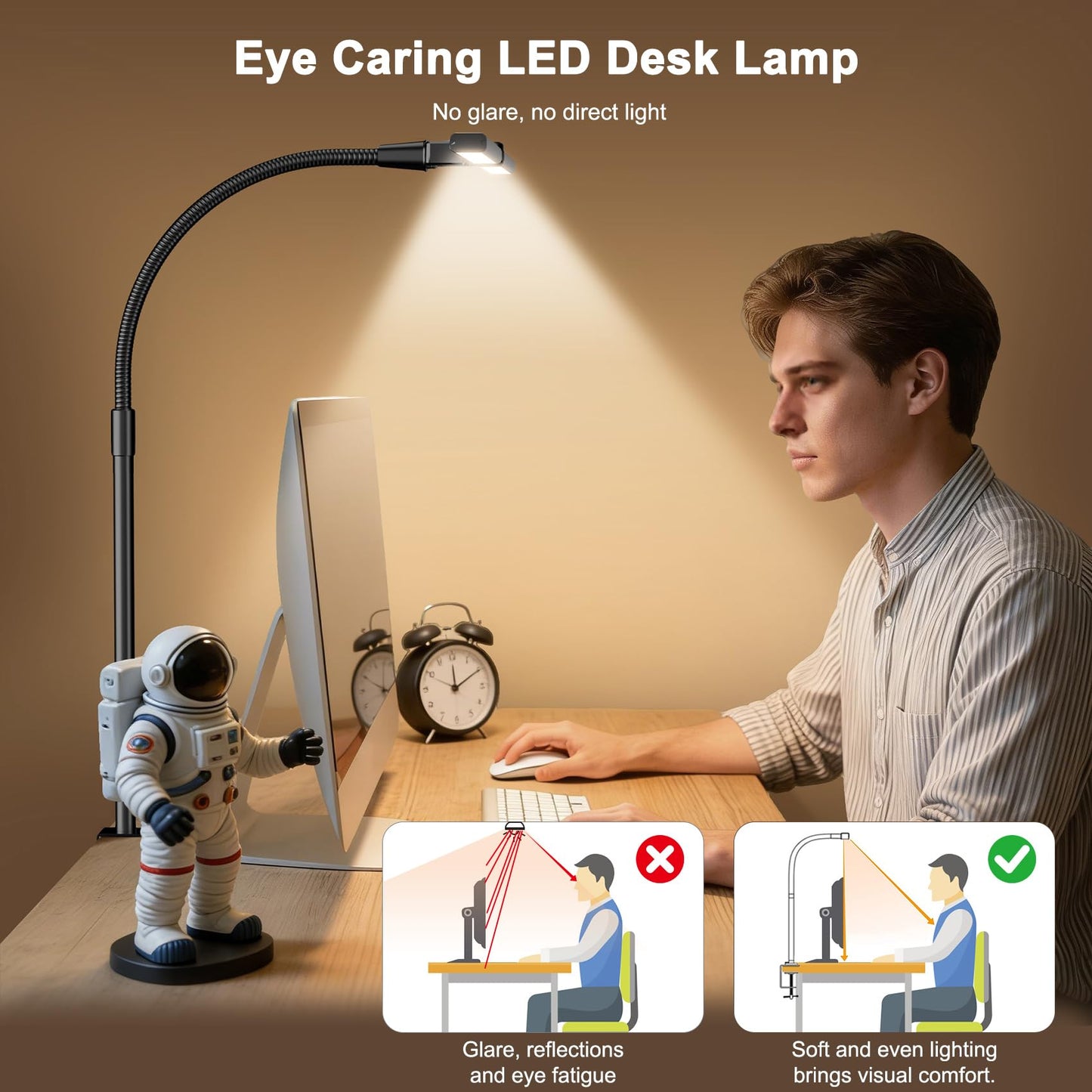 Eocean Dual-Head Desk Lamp, 1800LM 24W LED Architect Light with Remote & Button Control, 25 Lighting Modes & Clamp, CRI>95 No Flicker for Home Office Reading Gaming