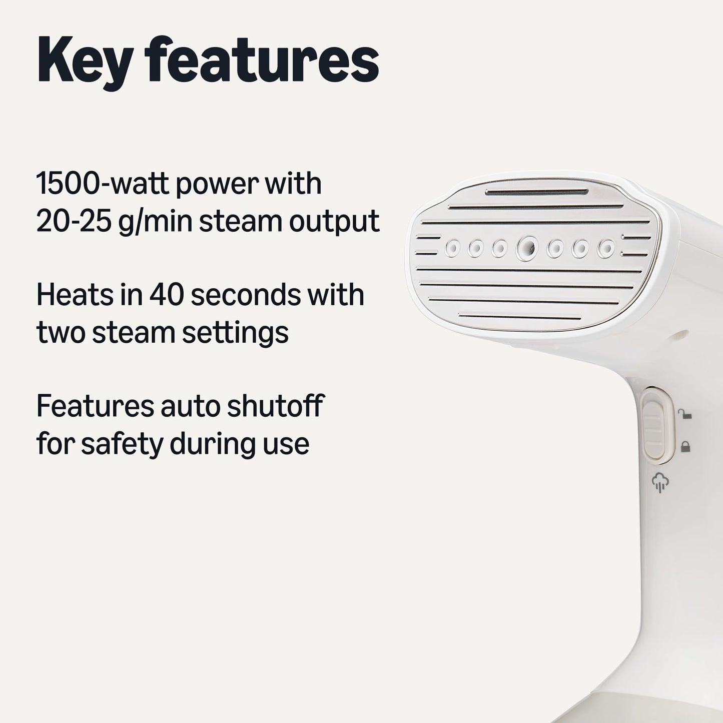 Amazon Basics Handheld Garment Steamer for Clothes, 1500W Turbo Extreme Steam, Travel Must Have with Dual Steam Modes, Auto Shut-off & Fabric Accessories, White