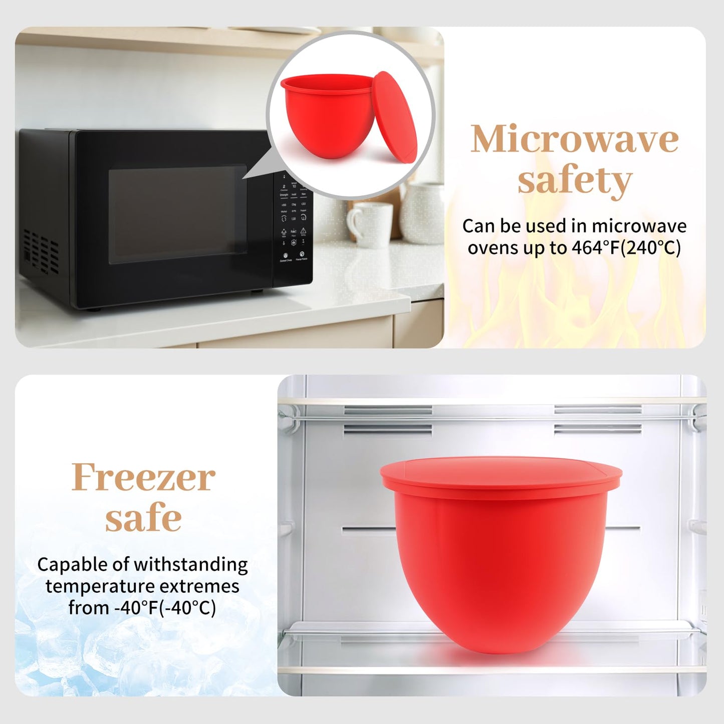 5QT Silicone Mixing Bowls with Lids (3 pack) Compatible with 5QT KitchenAid Mixer, Shatterproof, leak-proof design, Non-slip base, Easy-to-clean food storage bowls, Food-grade silicone