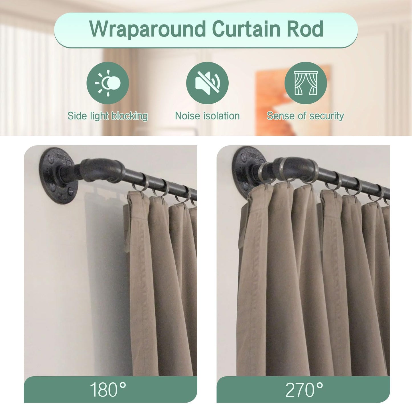 Curtain Rods for Windows 84 to 144, Ceiling Curtain Rod, Heavy Duty 1 Inch Industrial Curtain Rod, Wrap Around Blackout Curtain Rod, Adjustable Curtain Rod, Indoor Rod 84-144", Black