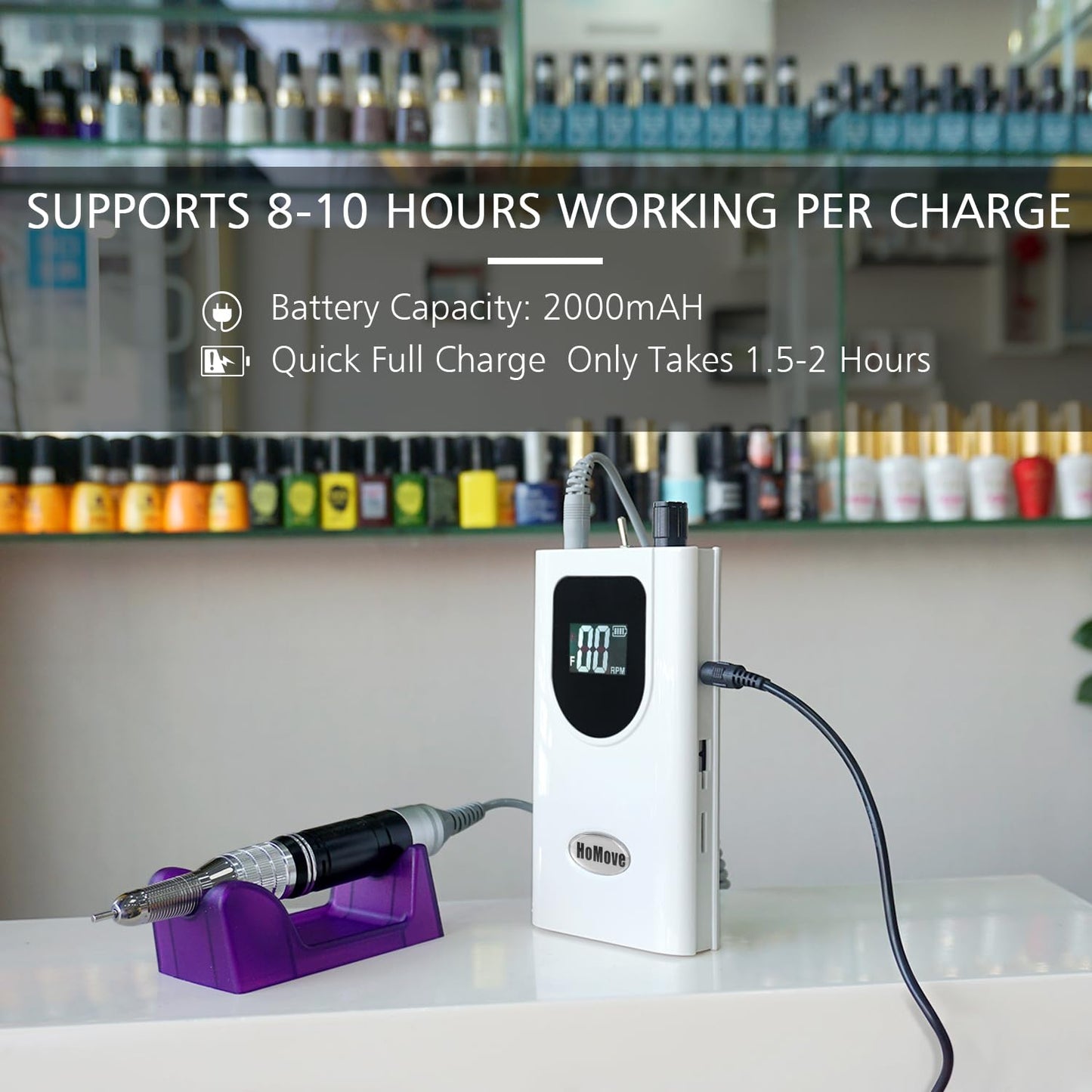 35000RPM Portable Nail Drill Machine, HoMove Professional Rechargeable Efile Nail Drill, Low Heat Electric Nail File for Acrylic Nail Natural Extension Poly Nail Gel