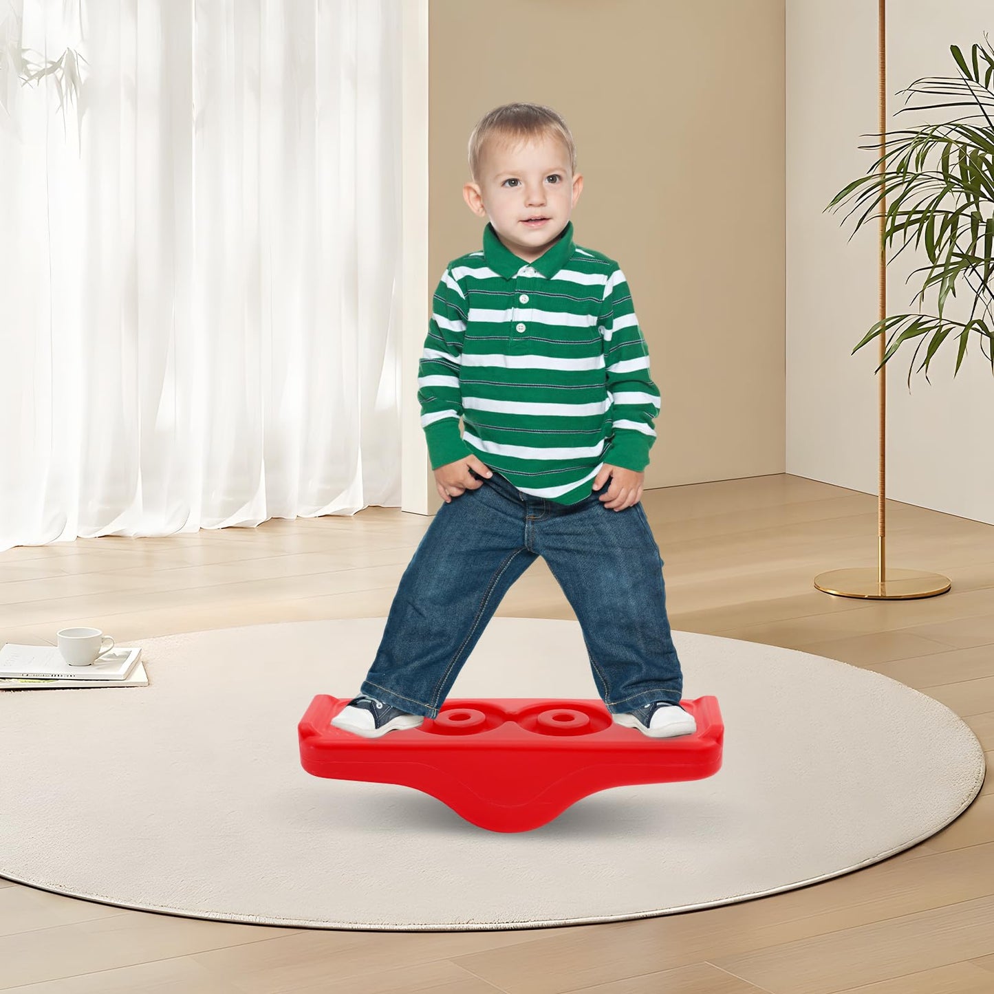 Kids Rocking Seesaw Balance Board with 5 Wooden Balls Sensory Training Rocking Board Balance Training Equipment Children Indoor Outdoor Toy